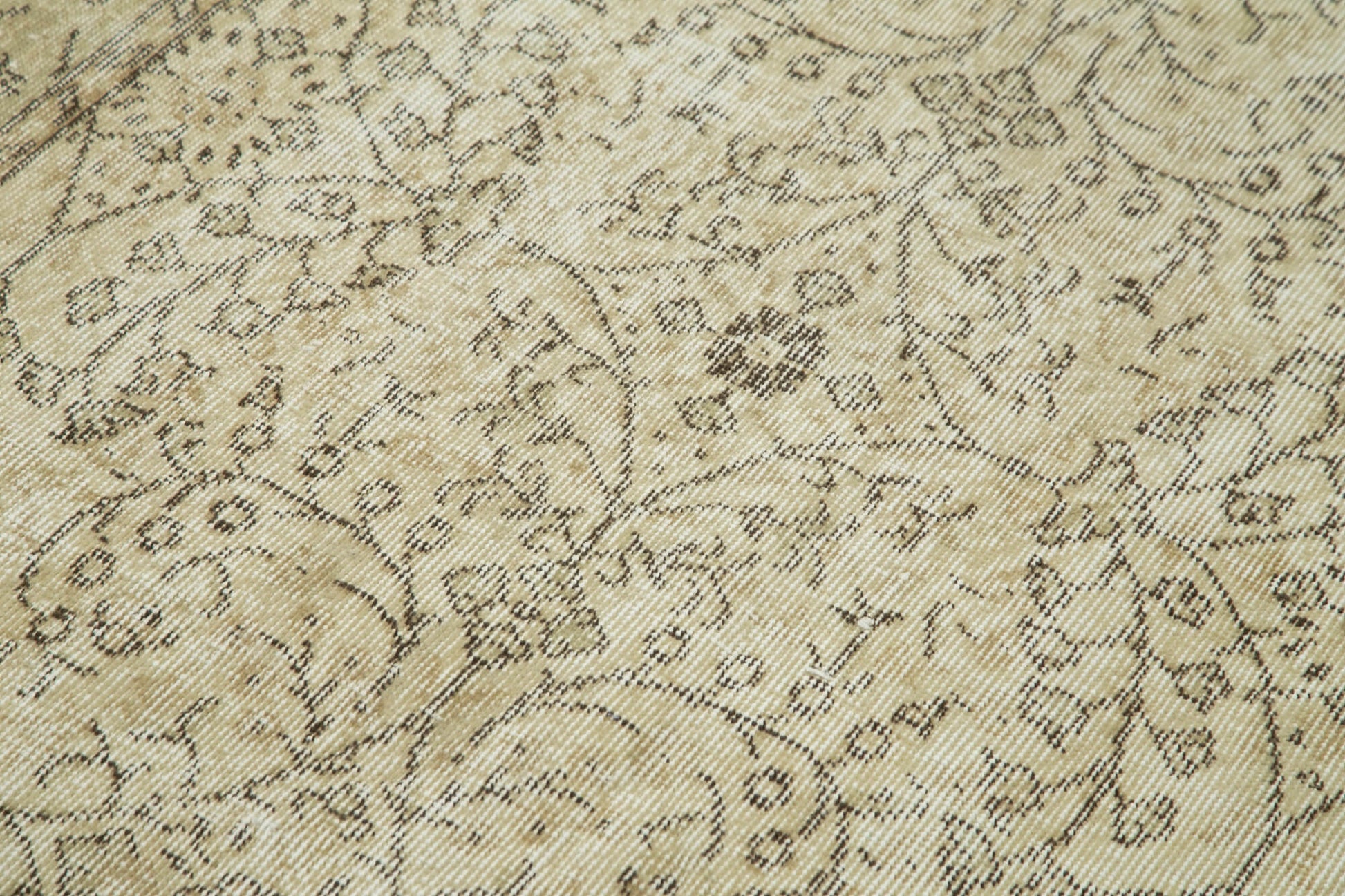 Overdyed Vintage Bej Eskitme Pamuk Yün El Dokuma Halısı 112x209 Agacan