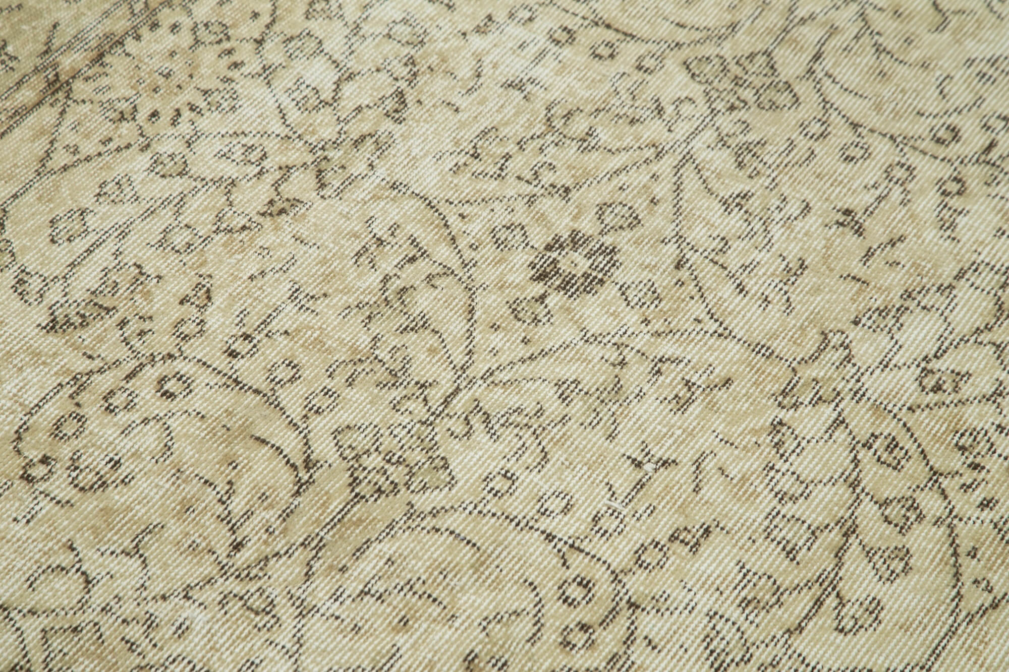 Overdyed Vintage Bej Eskitme Pamuk Yün El Dokuma Halısı 112x209 Agacan