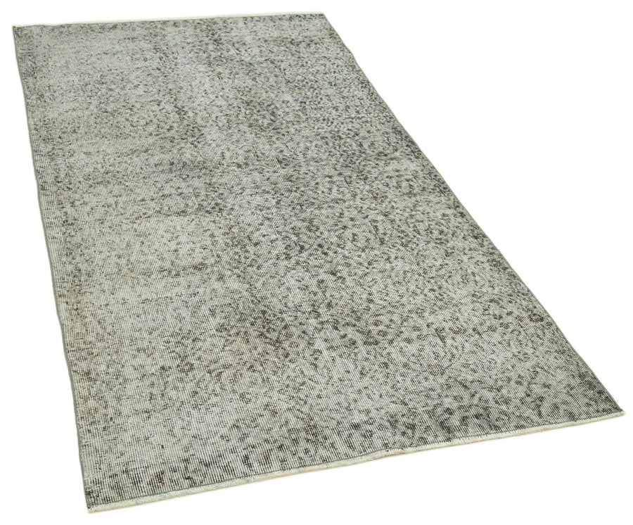 Overdyed Vintage Gri Eskitme Pamuk Yün El Dokuma Halısı 108x202 Agacan