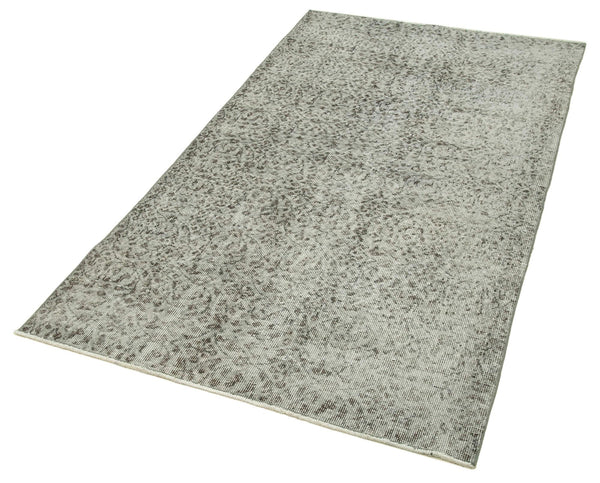 Overdyed Vintage Gri Eskitme Pamuk Yün El Dokuma Halısı 108x202 Agacan