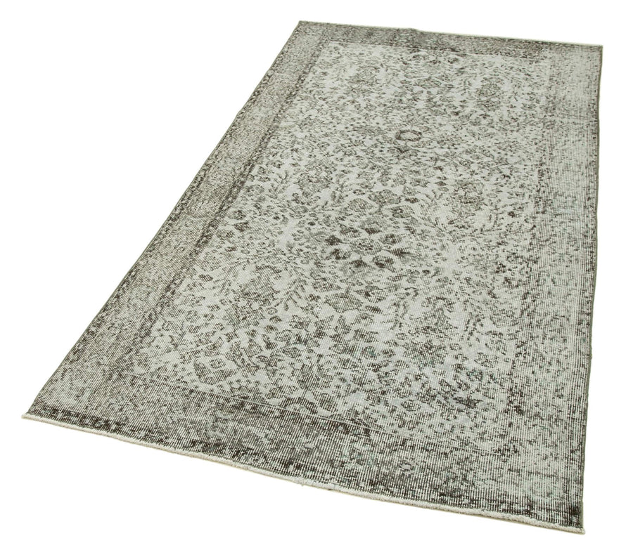 Overdyed Vintage Gri Eskitme Pamuk Yün El Dokuma Halısı 112x213 Agacan