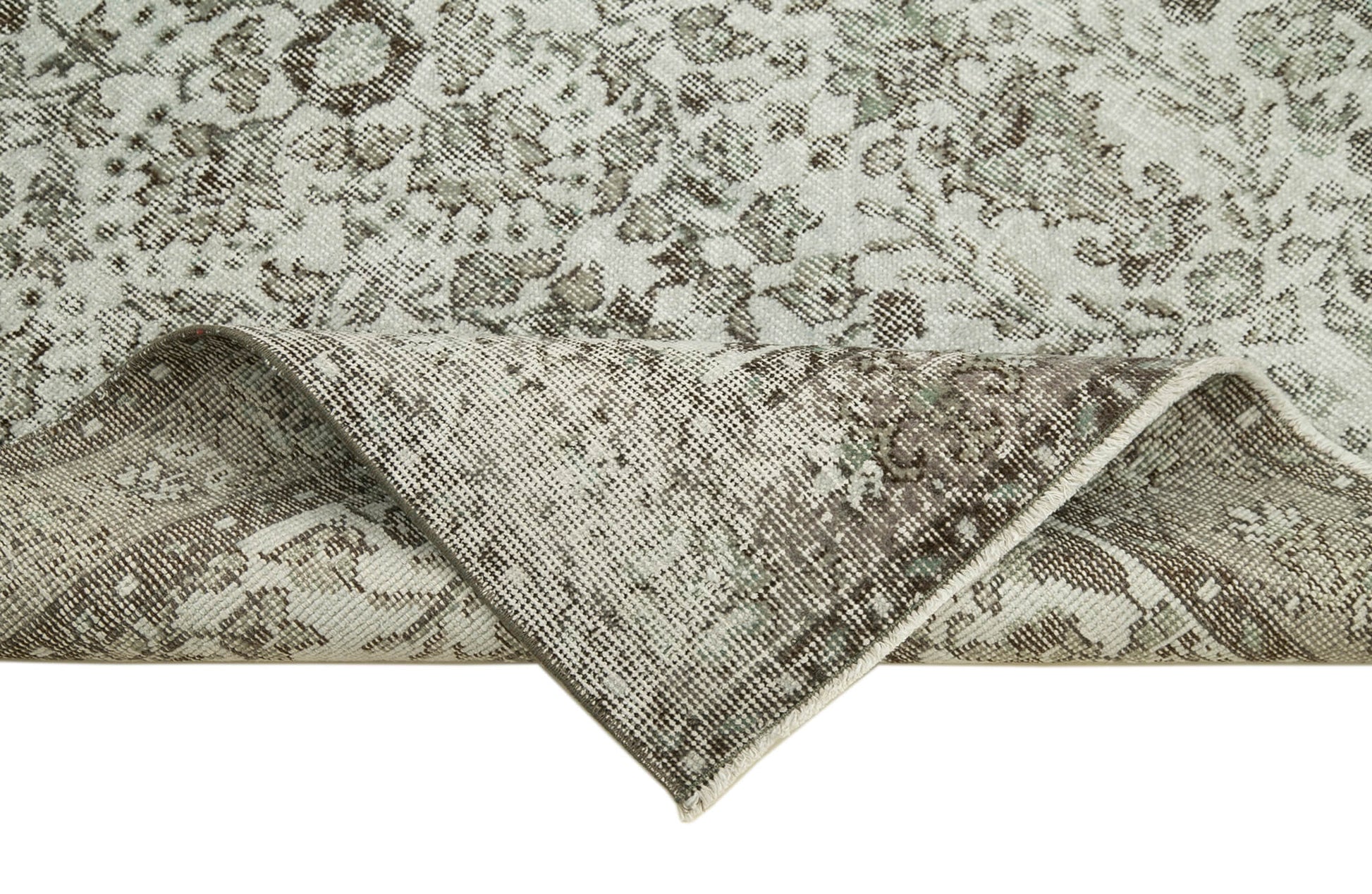 Overdyed Vintage Gri Eskitme Pamuk Yün El Dokuma Halısı 112x213 Agacan