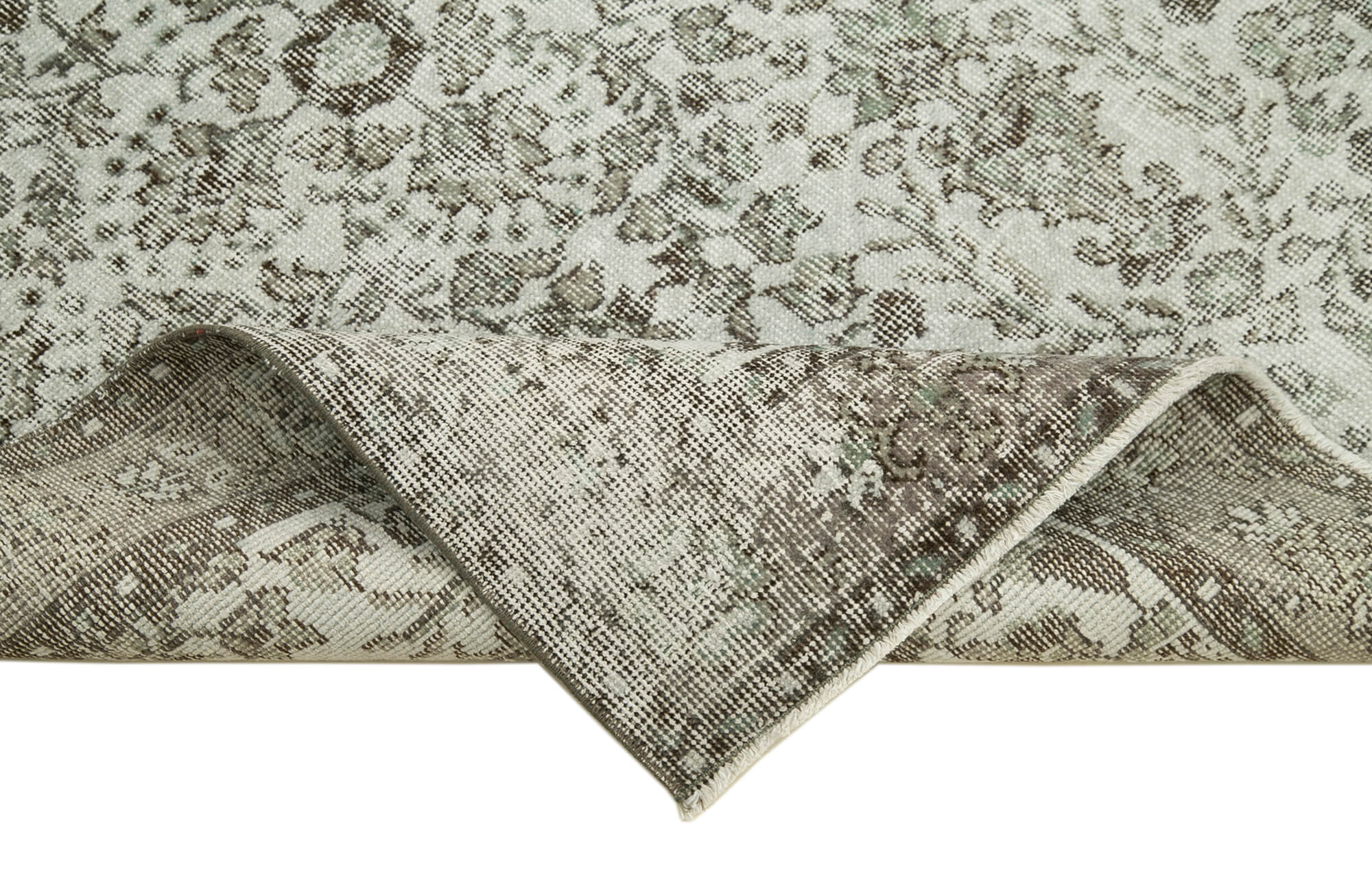 Overdyed Vintage Gri Eskitme Pamuk Yün El Dokuma Halısı 112x213 Agacan