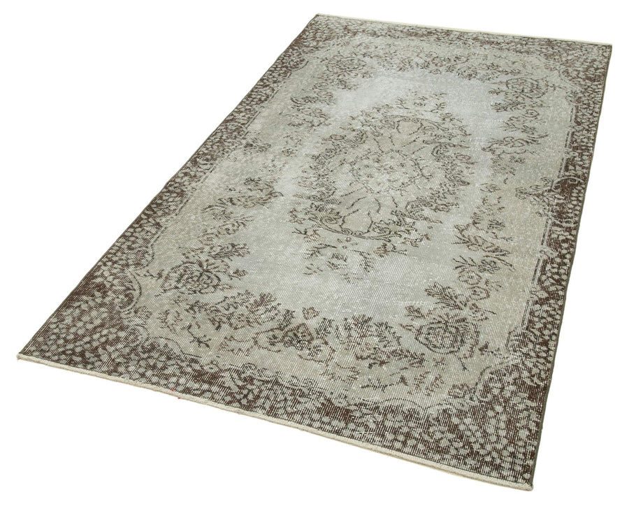 Overdyed Vintage Gri Eskitme Pamuk Yün El Dokuma Halısı 116x210 Agacan