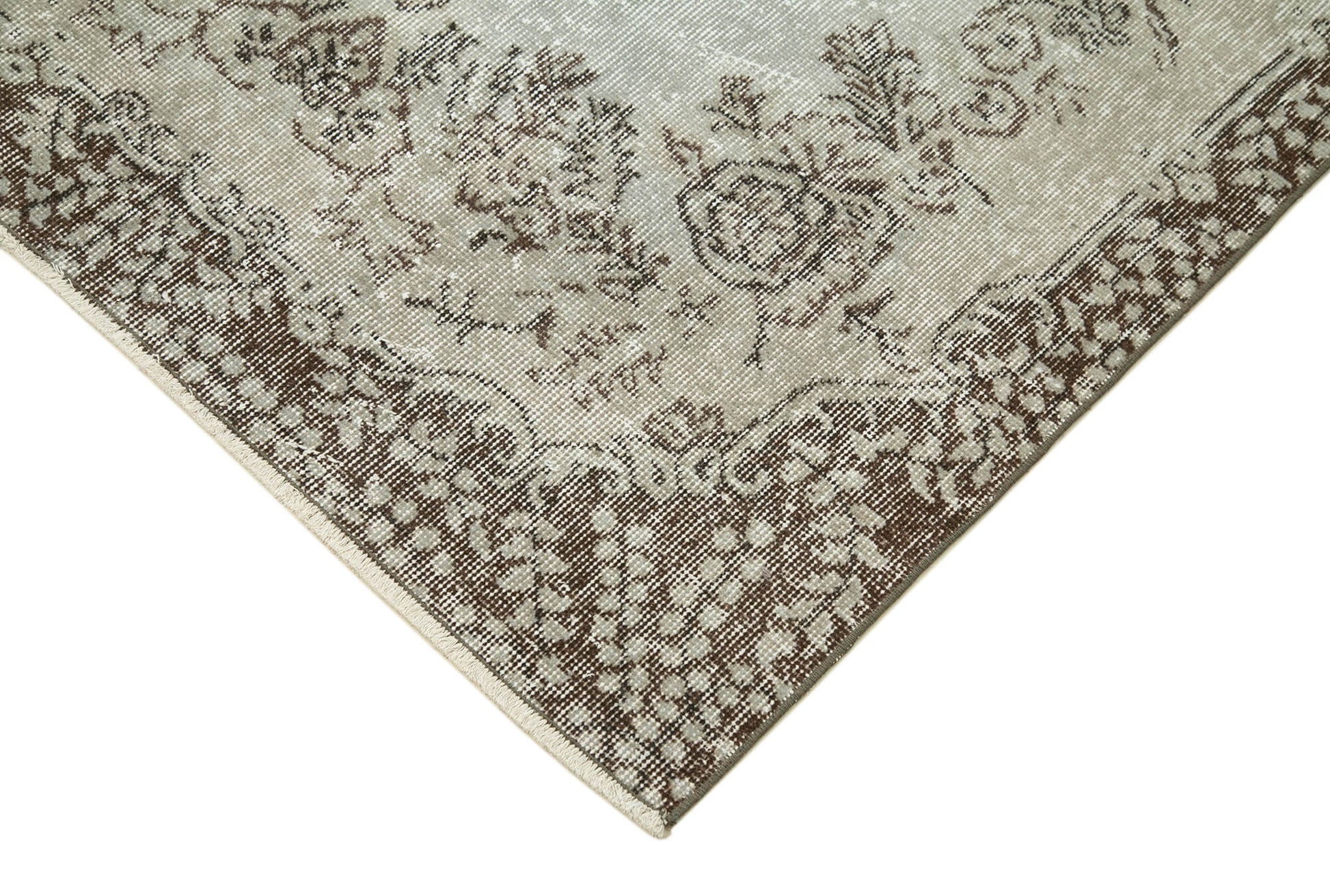 Overdyed Vintage Gri Eskitme Pamuk Yün El Dokuma Halısı 116x210 Agacan