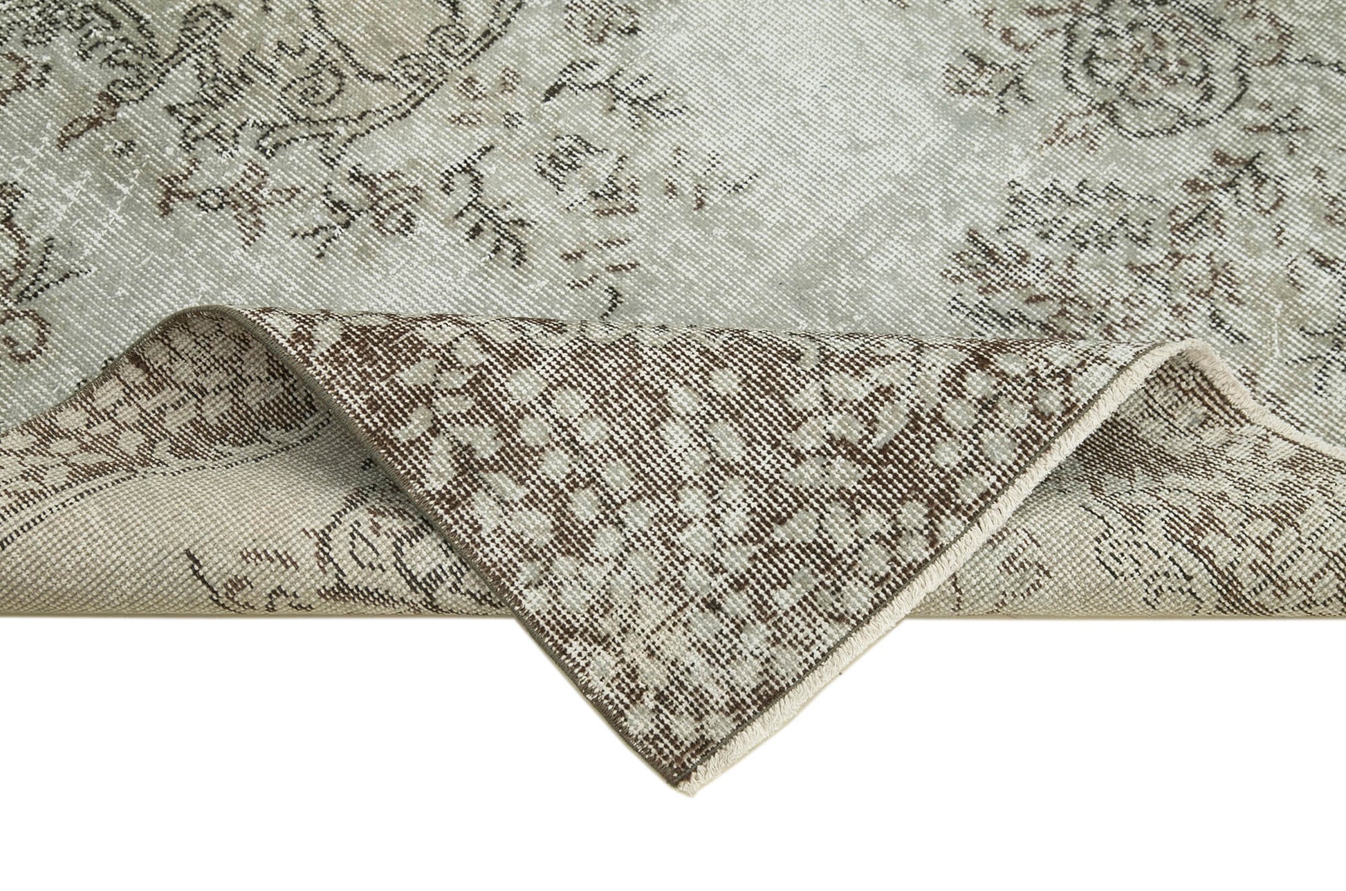 Overdyed Vintage Gri Eskitme Pamuk Yün El Dokuma Halısı 116x210 Agacan