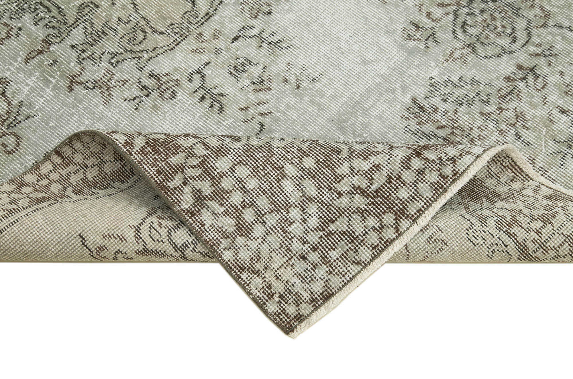 Overdyed Vintage Gri Eskitme Pamuk Yün El Dokuma Halısı 116x210 Agacan