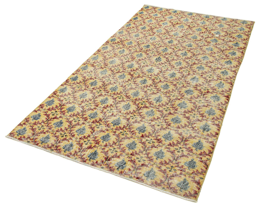 Overdyed Vintage Sarı Eskitme Pamuk Yün El Dokuma Halısı 116x214 Agacan