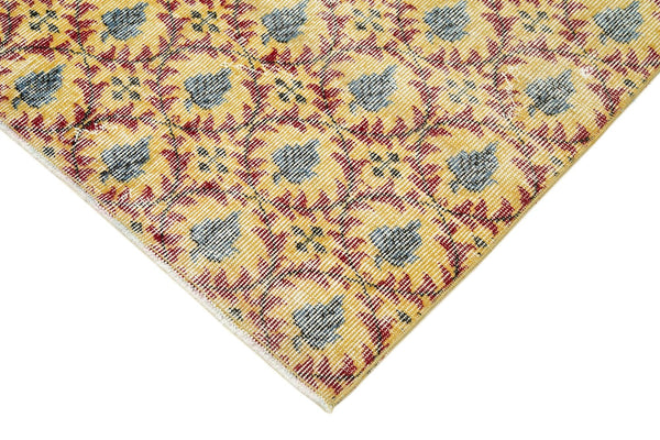 Overdyed Vintage Sarı Eskitme Pamuk Yün El Dokuma Halısı 116x214 Agacan