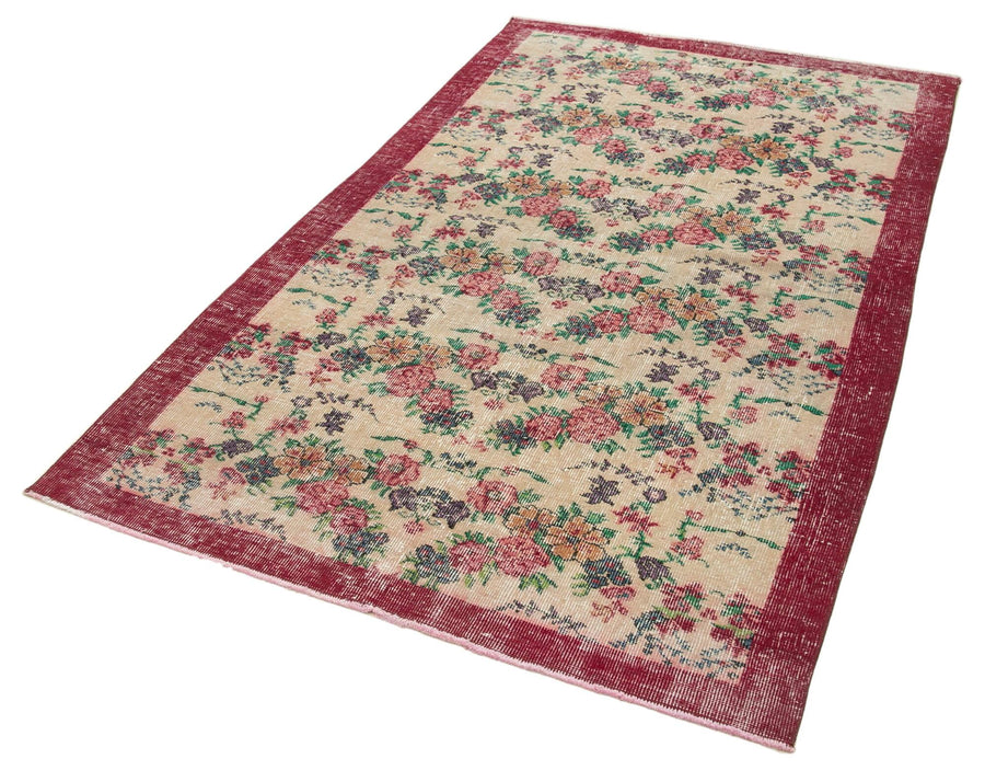 Overdyed Vintage Kırmızı Eskitme Pamuk Yün El Dokuma Halısı 123x211 Agacan