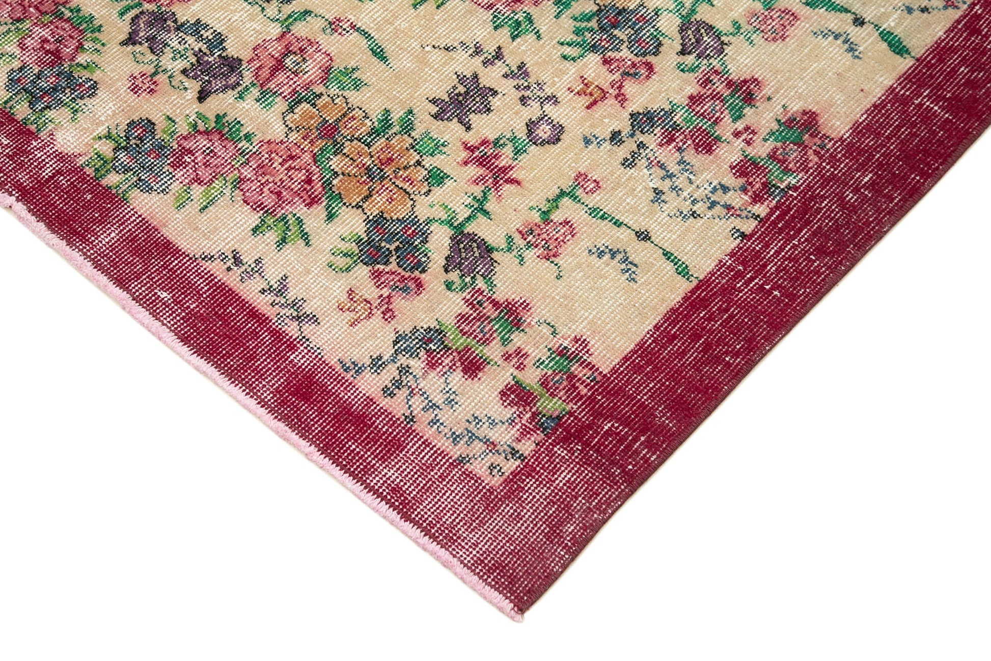 Overdyed Vintage Kırmızı Eskitme Pamuk Yün El Dokuma Halısı 123x211 Agacan