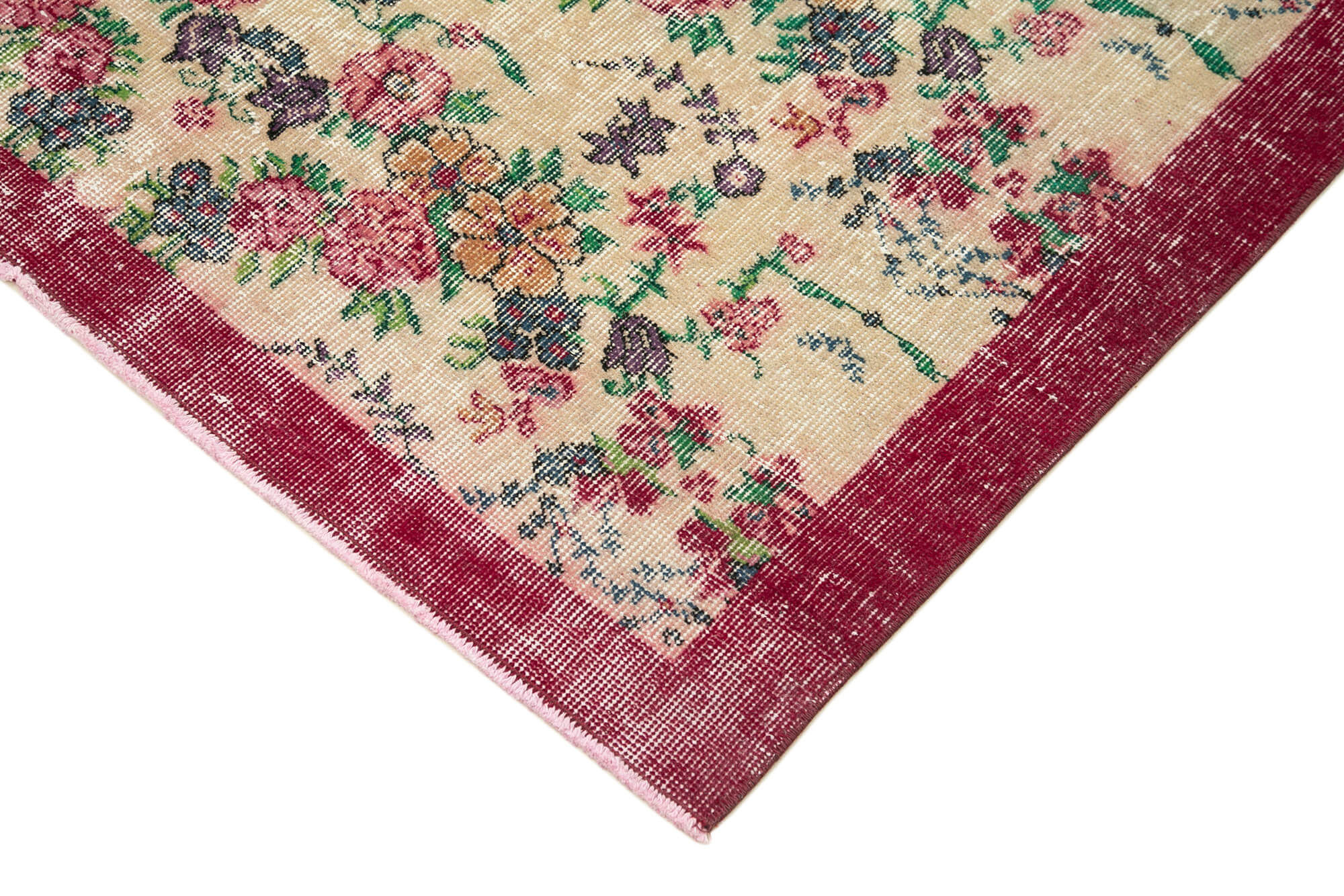 Overdyed Vintage Kırmızı Eskitme Pamuk Yün El Dokuma Halısı 123x211 Agacan