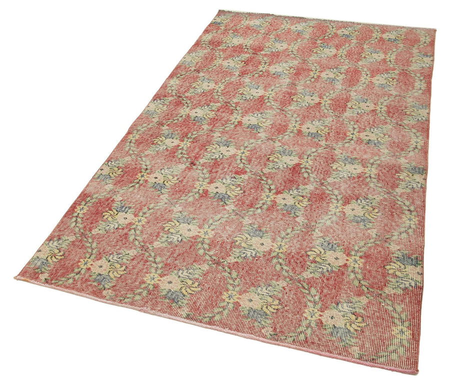 Overdyed Vintage Kırmızı Eskitme Pamuk Yün El Dokuma Halısı 118x220 Agacan