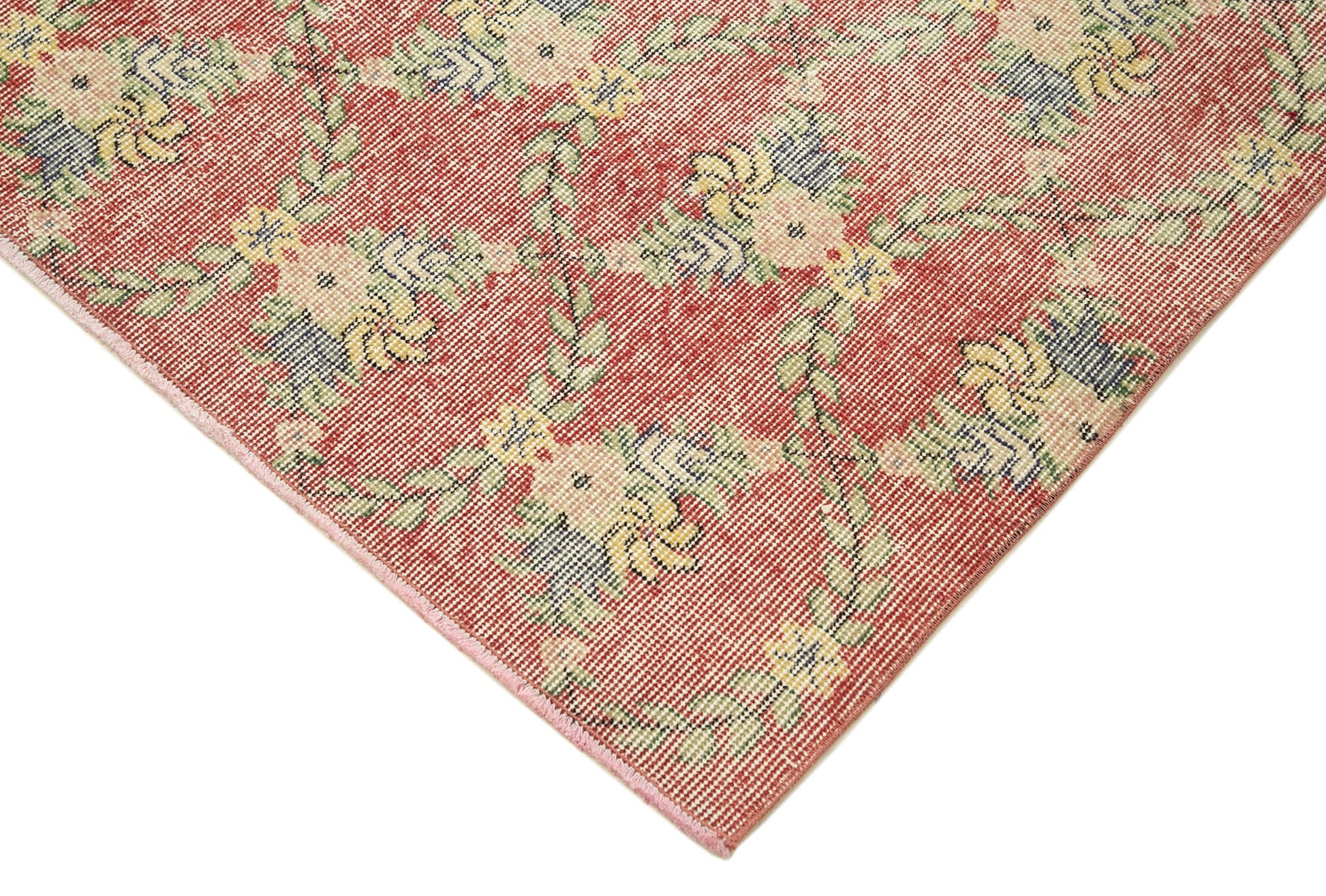 Overdyed Vintage Kırmızı Eskitme Pamuk Yün El Dokuma Halısı 118x220 Agacan