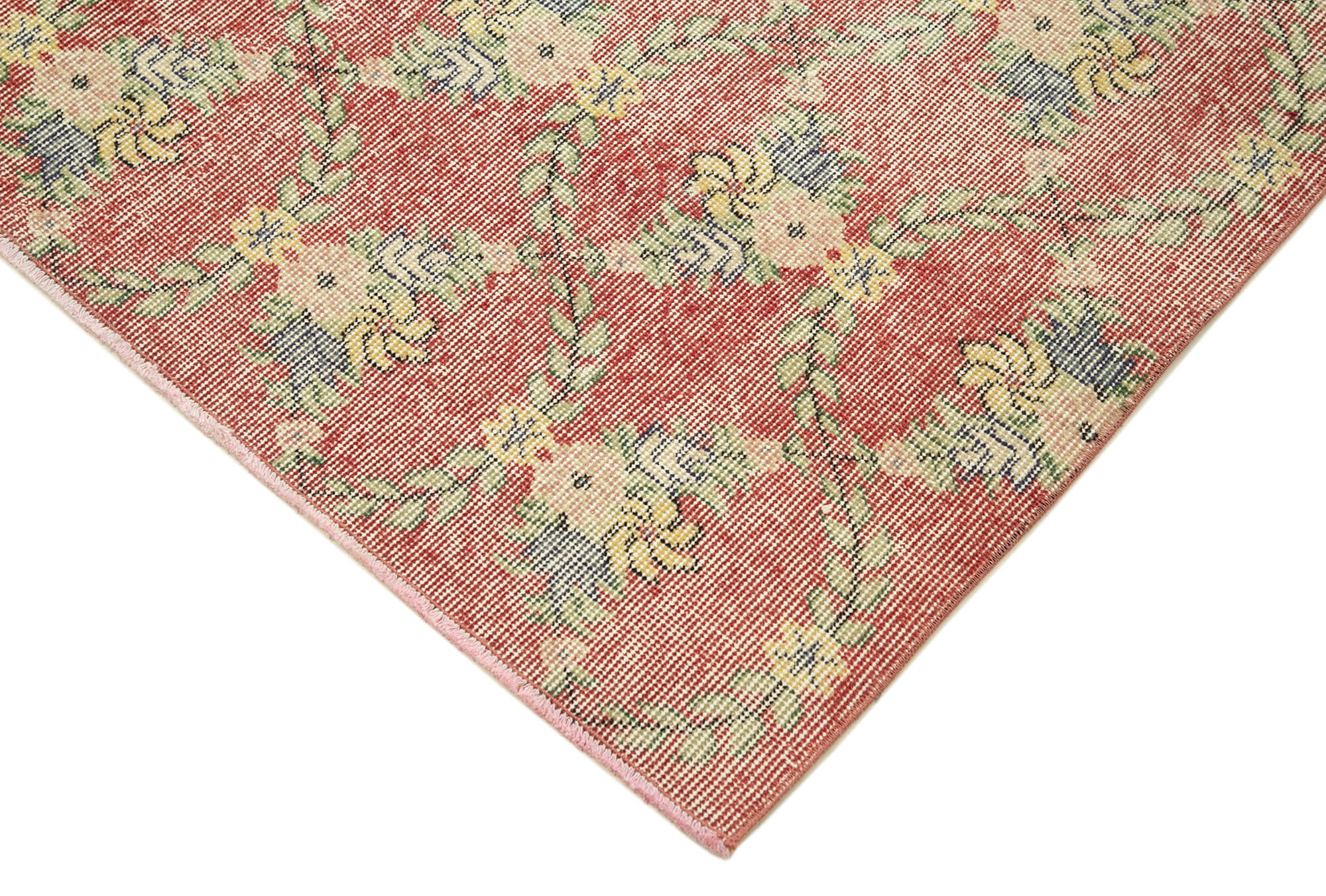 Overdyed Vintage Kırmızı Eskitme Pamuk Yün El Dokuma Halısı 118x220 Agacan