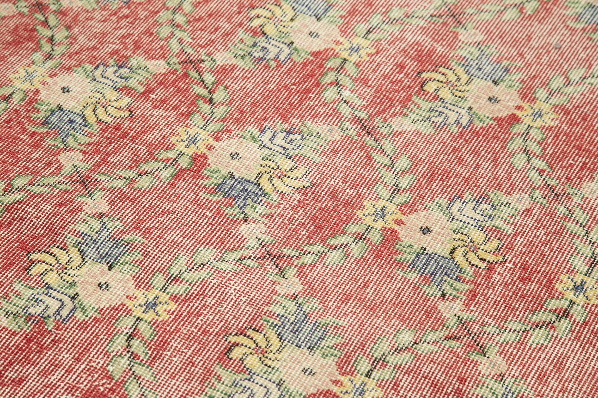 Overdyed Vintage Kırmızı Eskitme Pamuk Yün El Dokuma Halısı 118x220 Agacan