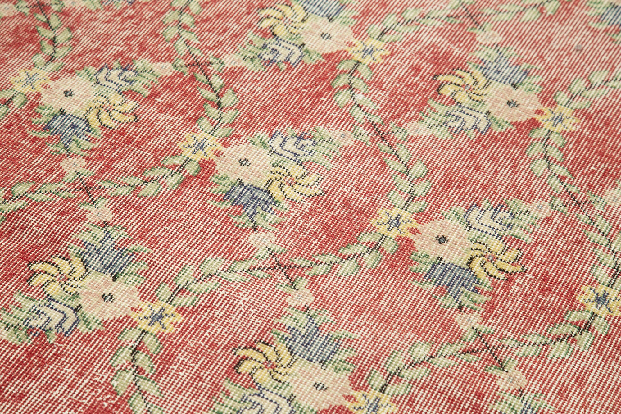 Overdyed Vintage Kırmızı Eskitme Pamuk Yün El Dokuma Halısı 118x220 Agacan