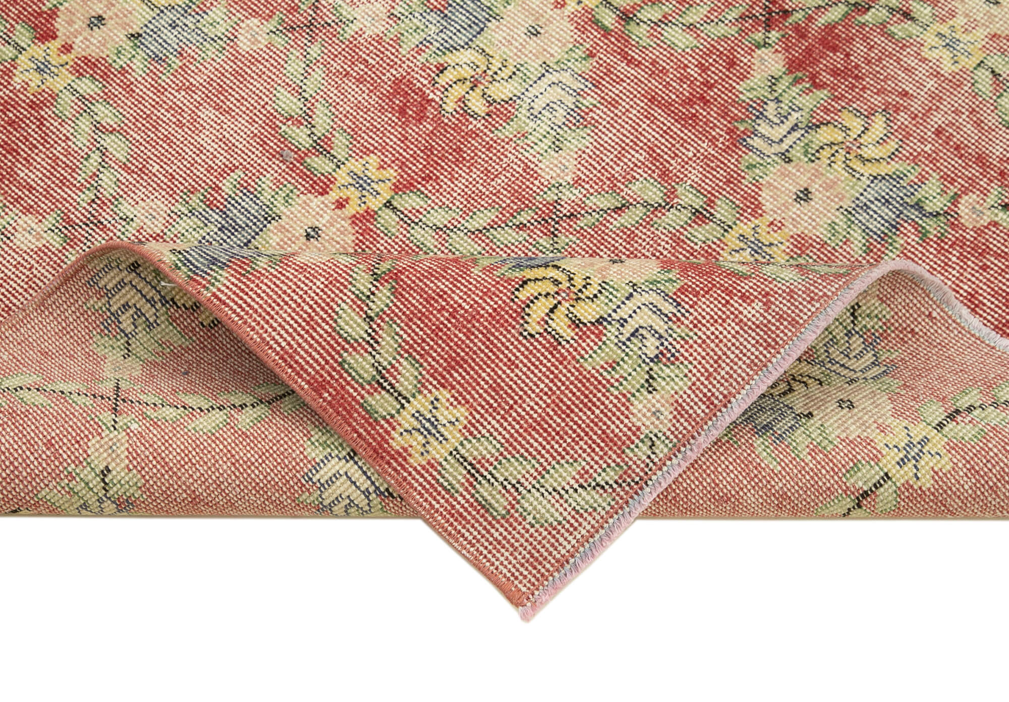 Overdyed Vintage Kırmızı Eskitme Pamuk Yün El Dokuma Halısı 118x220 Agacan