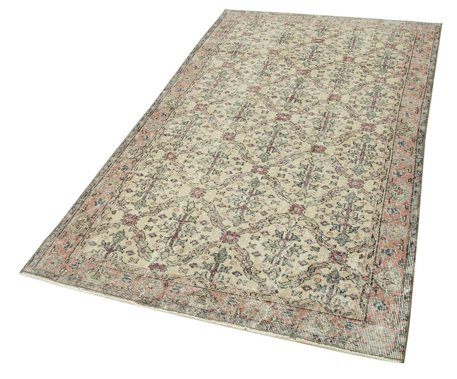 Overdyed Vintage Bej Eskitme Pamuk Yün El Dokuma Halısı 114x213 Agacan