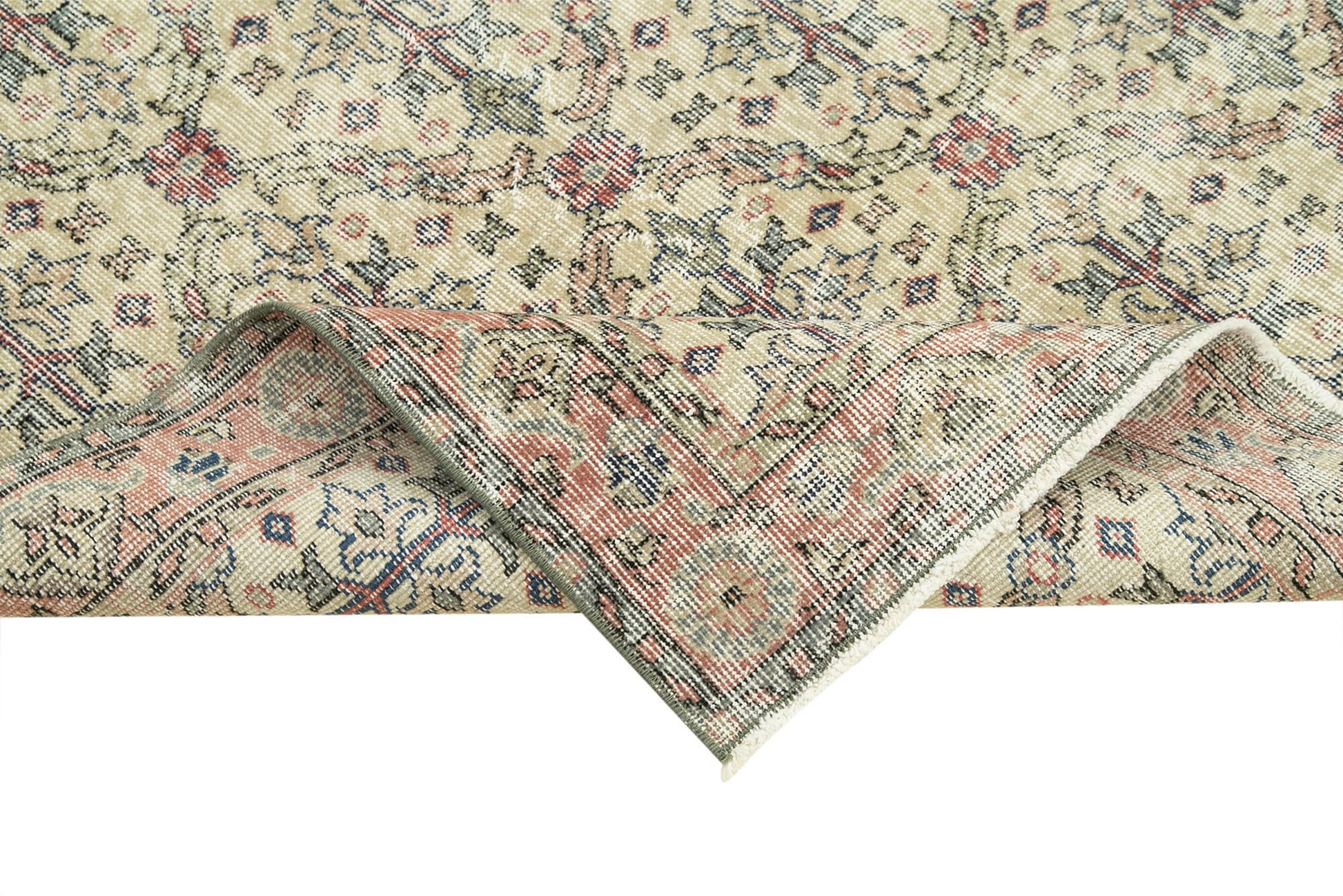 Overdyed Vintage Bej Eskitme Pamuk Yün El Dokuma Halısı 114x213 Agacan