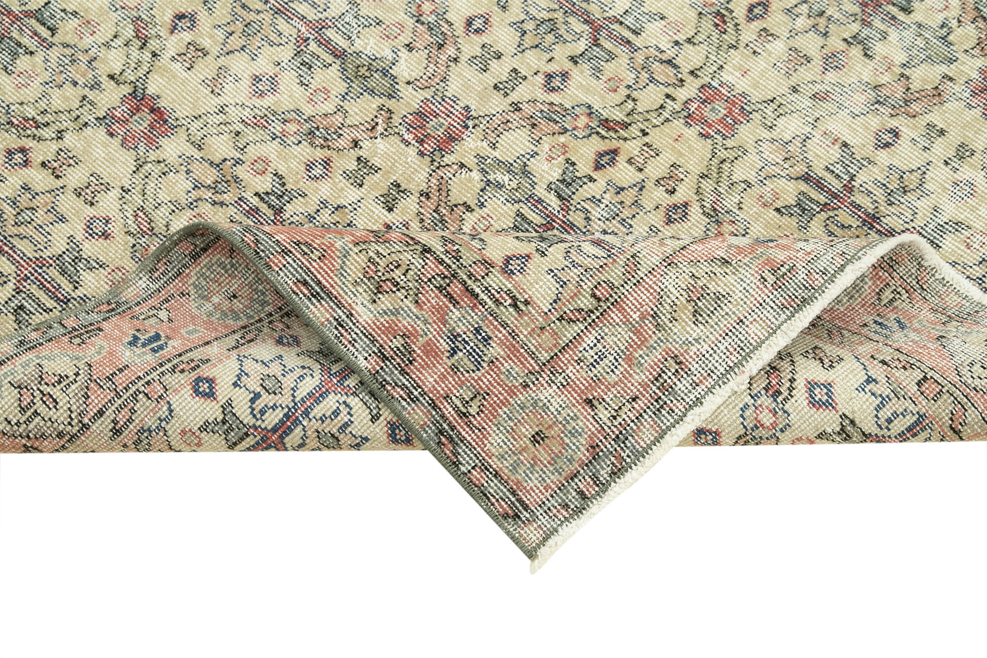 Overdyed Vintage Bej Eskitme Pamuk Yün El Dokuma Halısı 114x213 Agacan