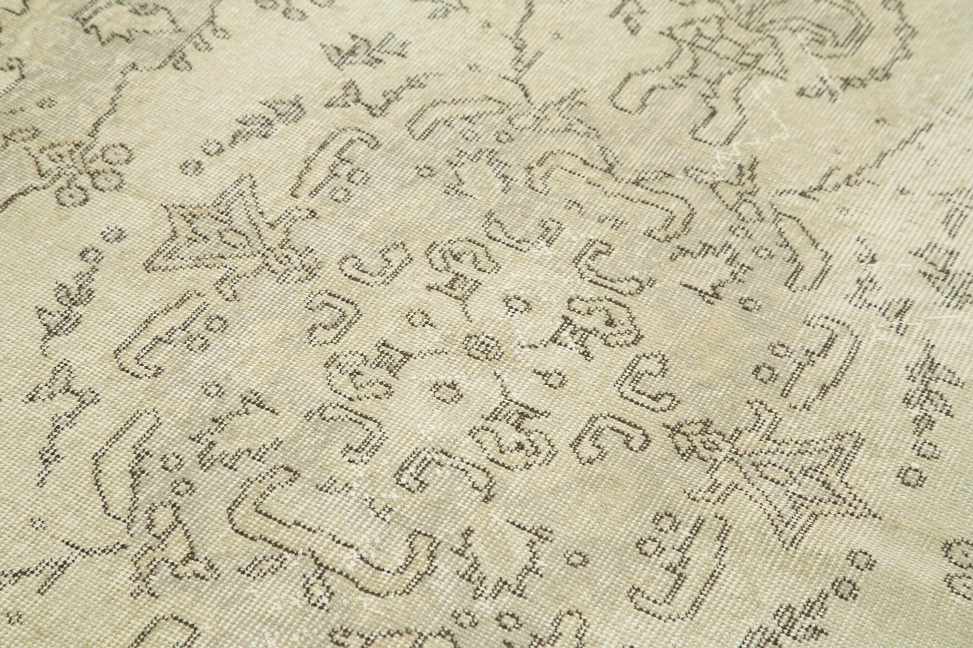 Overdyed Vintage Bej Eskitme Pamuk Yün El Dokuma Halısı 114x204 Agacan