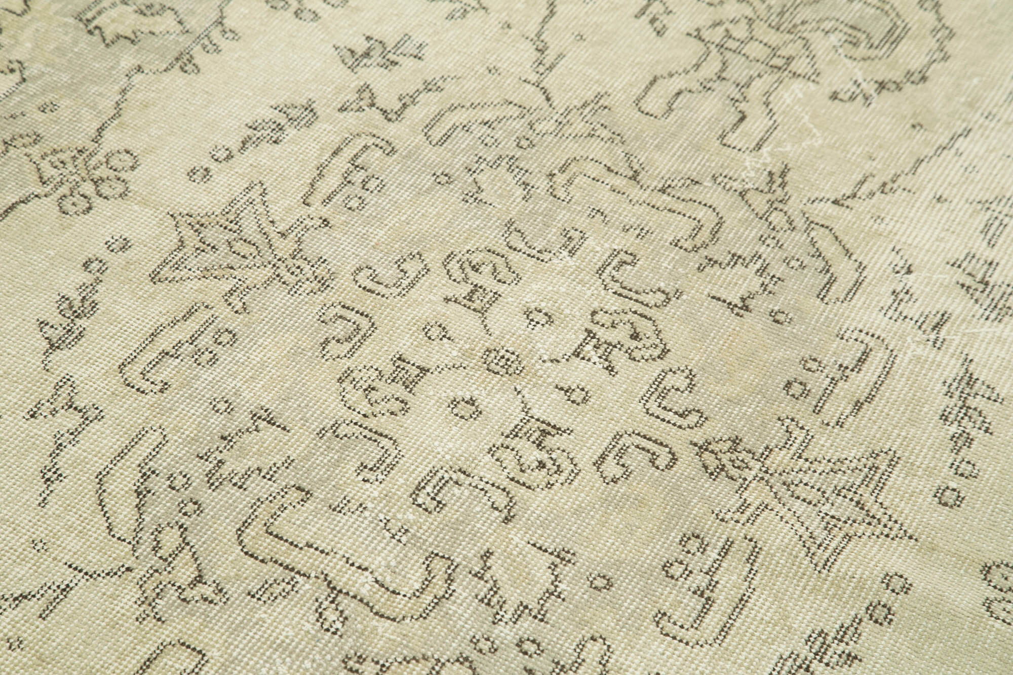 Overdyed Vintage Bej Eskitme Pamuk Yün El Dokuma Halısı 114x204 Agacan