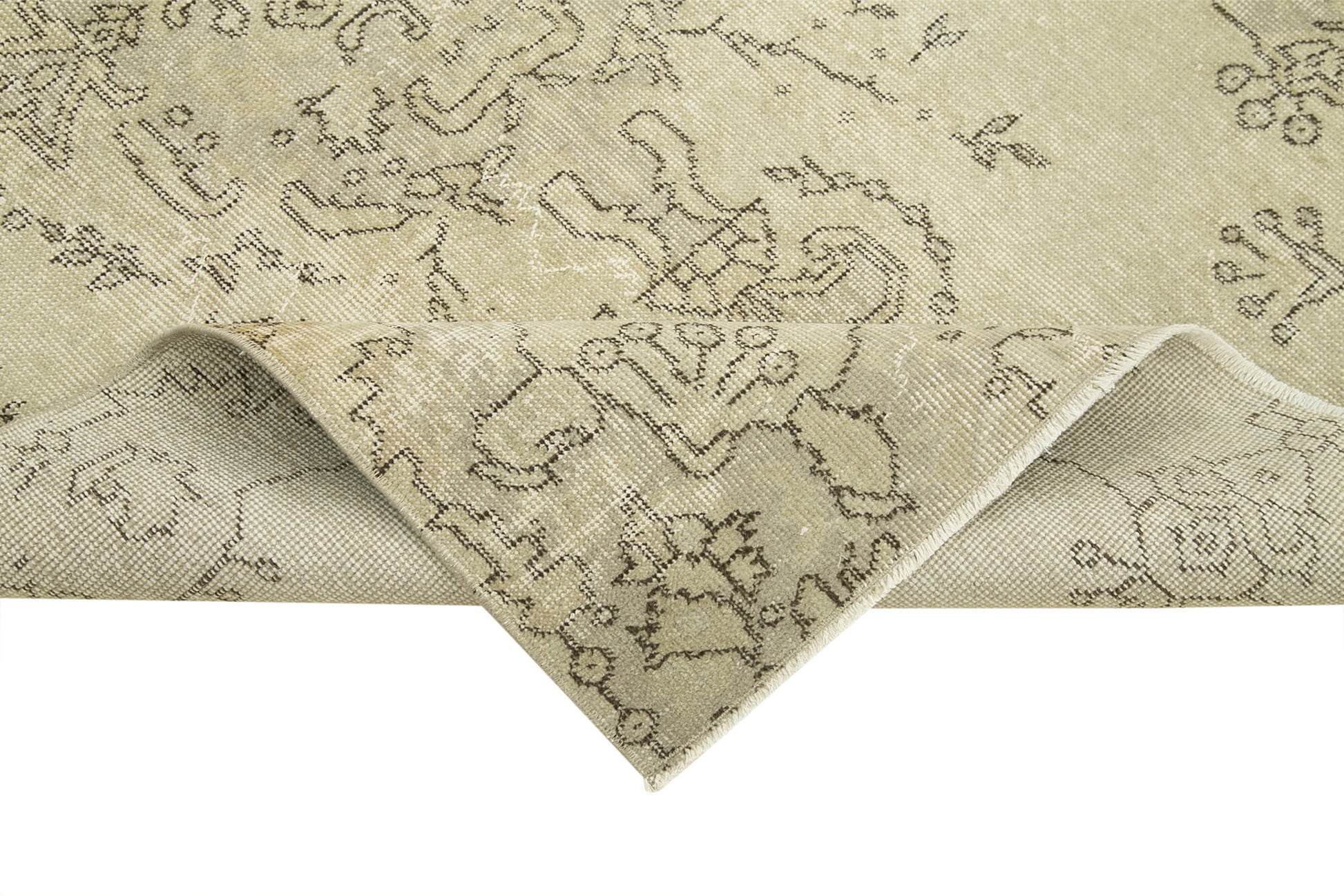 Overdyed Vintage Bej Eskitme Pamuk Yün El Dokuma Halısı 114x204 Agacan