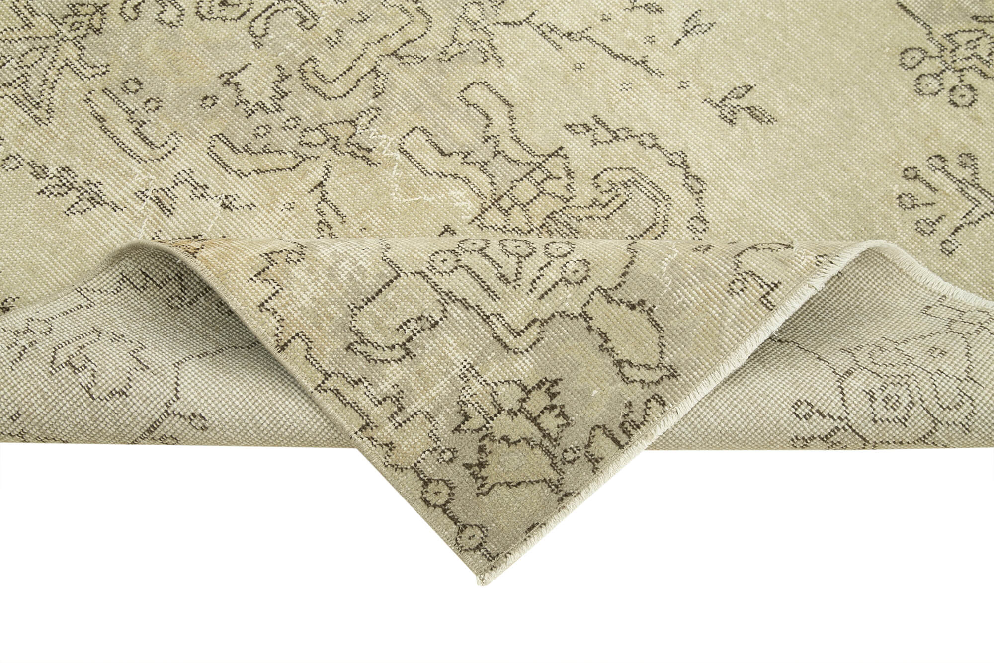 Overdyed Vintage Bej Eskitme Pamuk Yün El Dokuma Halısı 114x204 Agacan