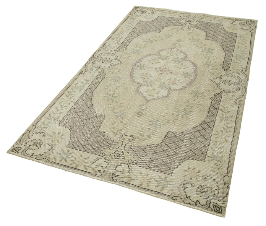 Overdyed Vintage Bej Eskitme Pamuk Yün El Dokuma Halısı 114x210 Agacan