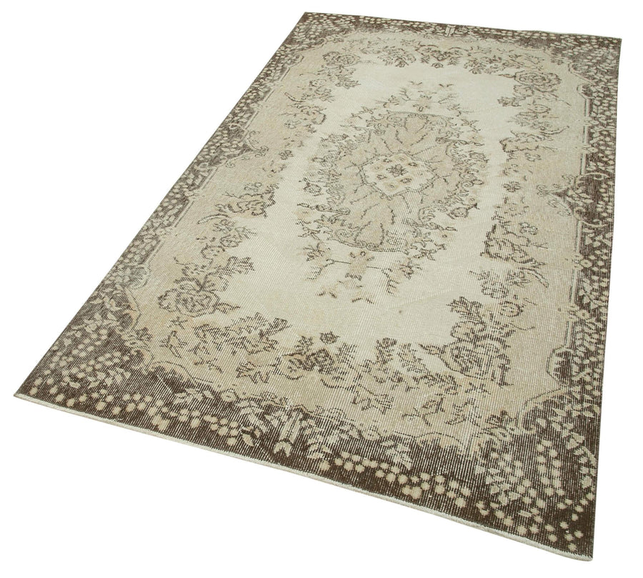 Overdyed Vintage Bej Eskitme Pamuk Yün El Dokuma Halısı 120x207 Agacan