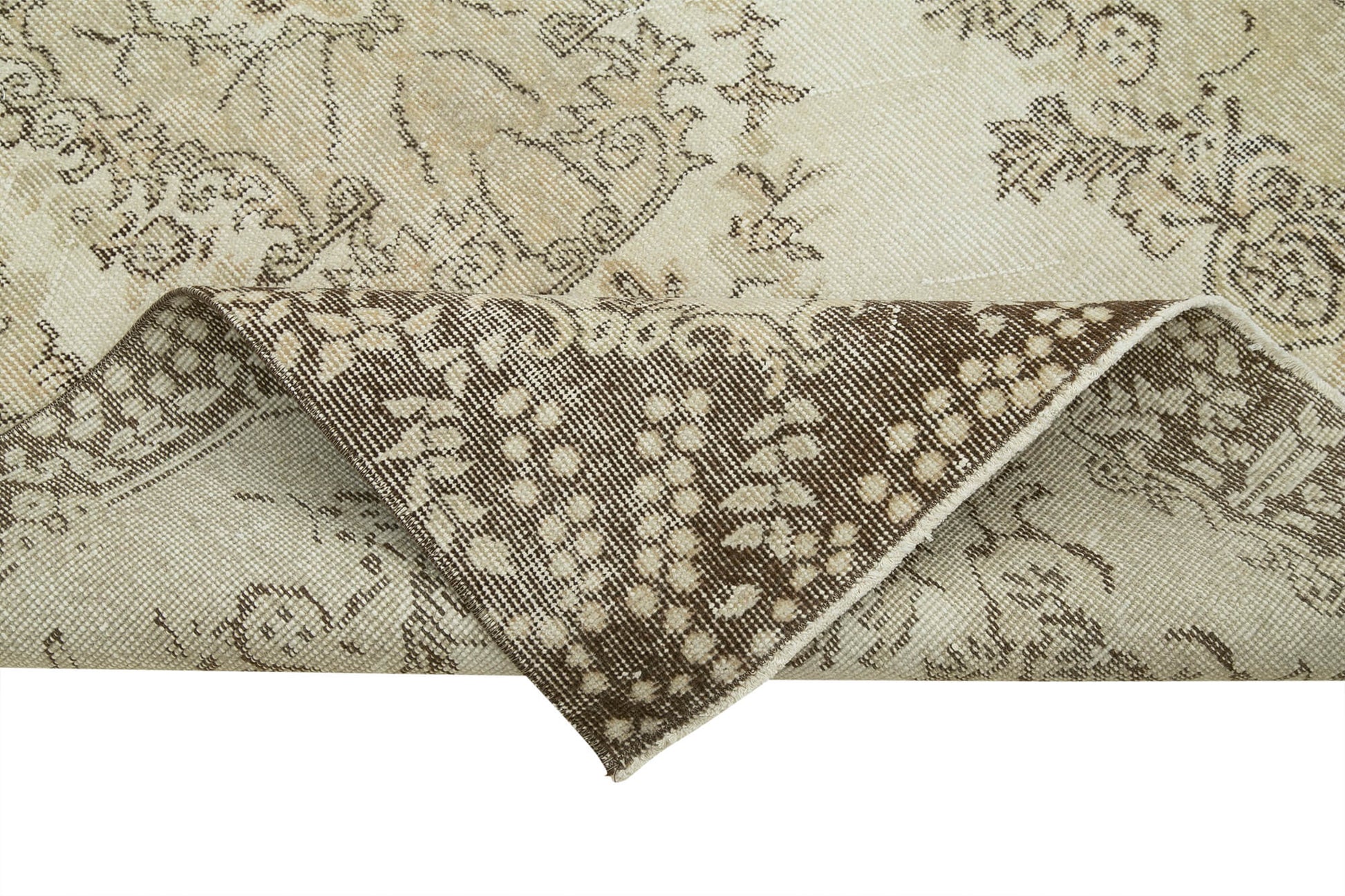 Overdyed Vintage Bej Eskitme Pamuk Yün El Dokuma Halısı 120x207 Agacan