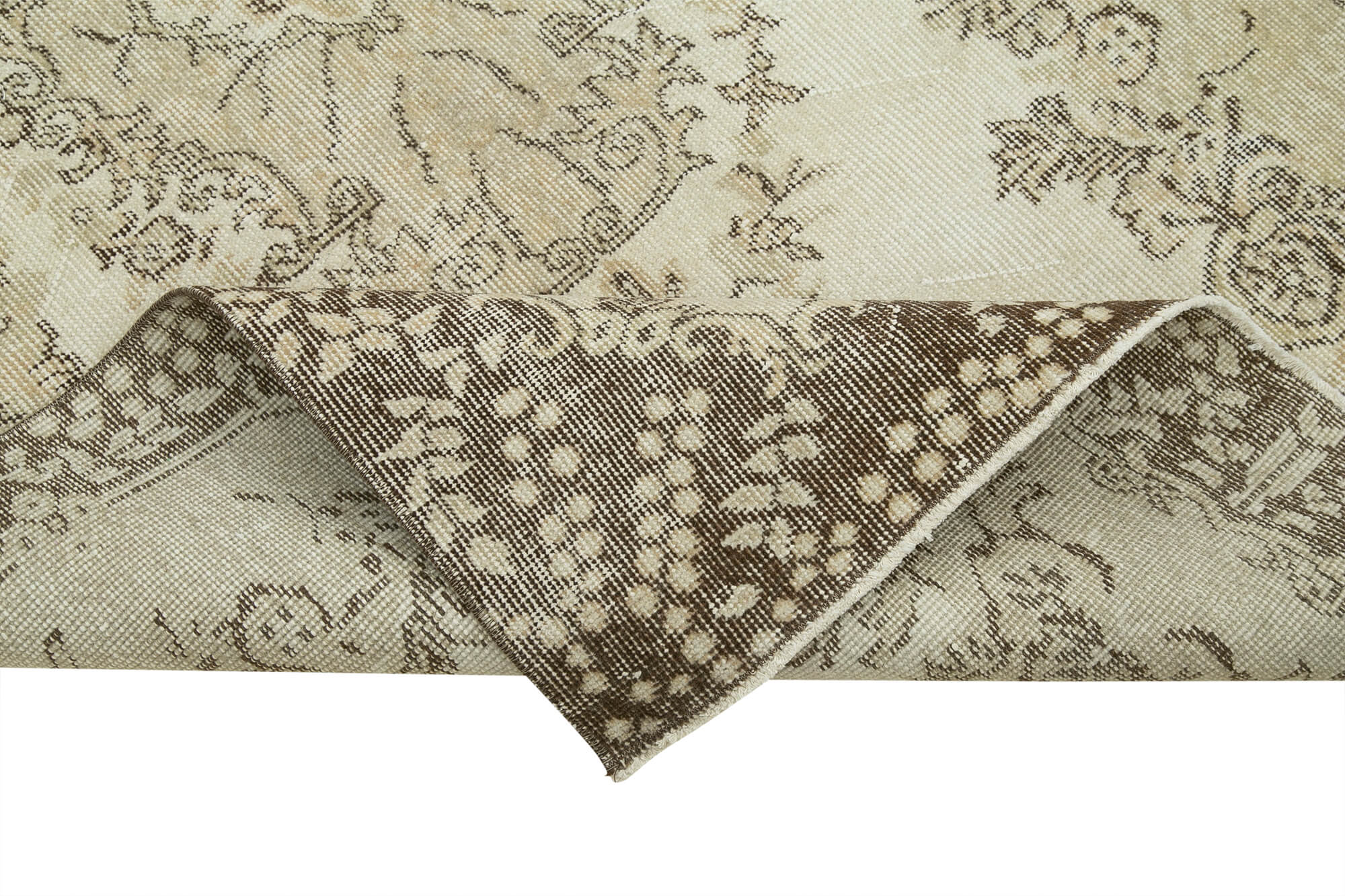 Overdyed Vintage Bej Eskitme Pamuk Yün El Dokuma Halısı 120x207 Agacan