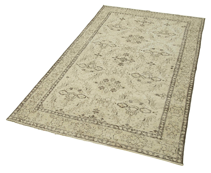 Overdyed Vintage Bej Eskitme Pamuk Yün El Dokuma Halısı 112x201 Agacan