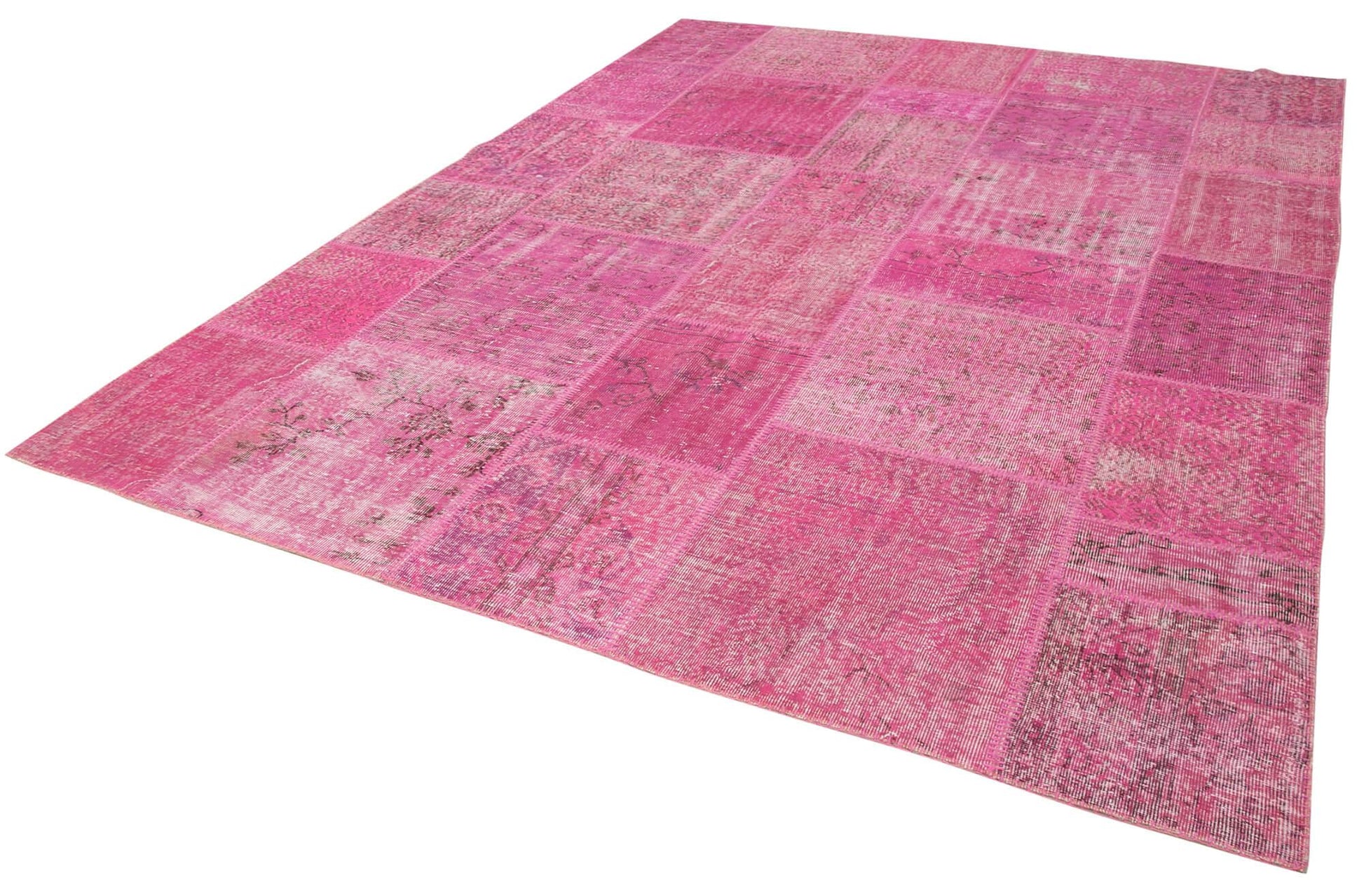 Kırk Yama Pembe Patchwork Pamuk Yün El Dokuma Halısı 250x350 Agacan