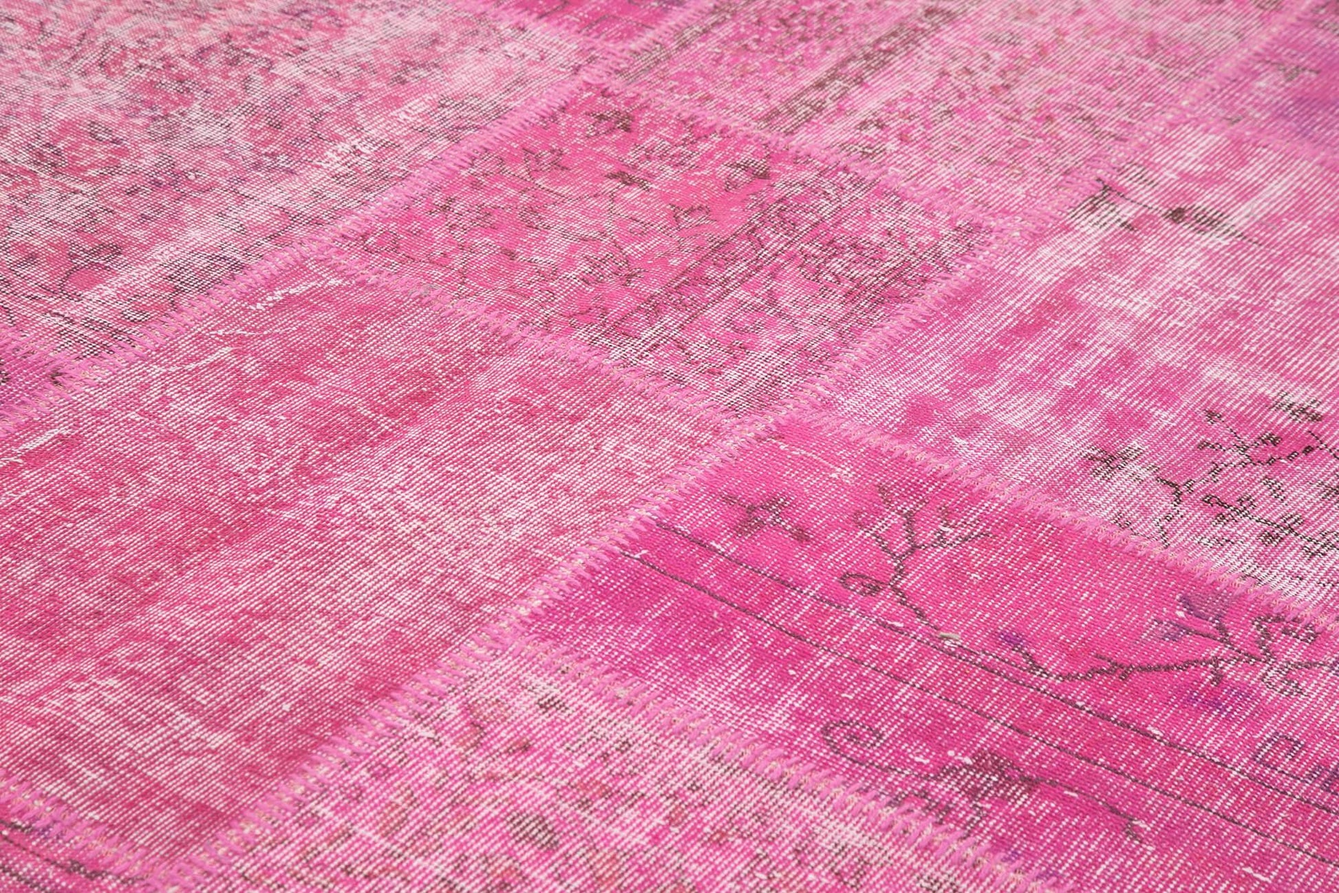 Kırk Yama Pembe Patchwork Pamuk Yün El Dokuma Halısı 250x350 Agacan