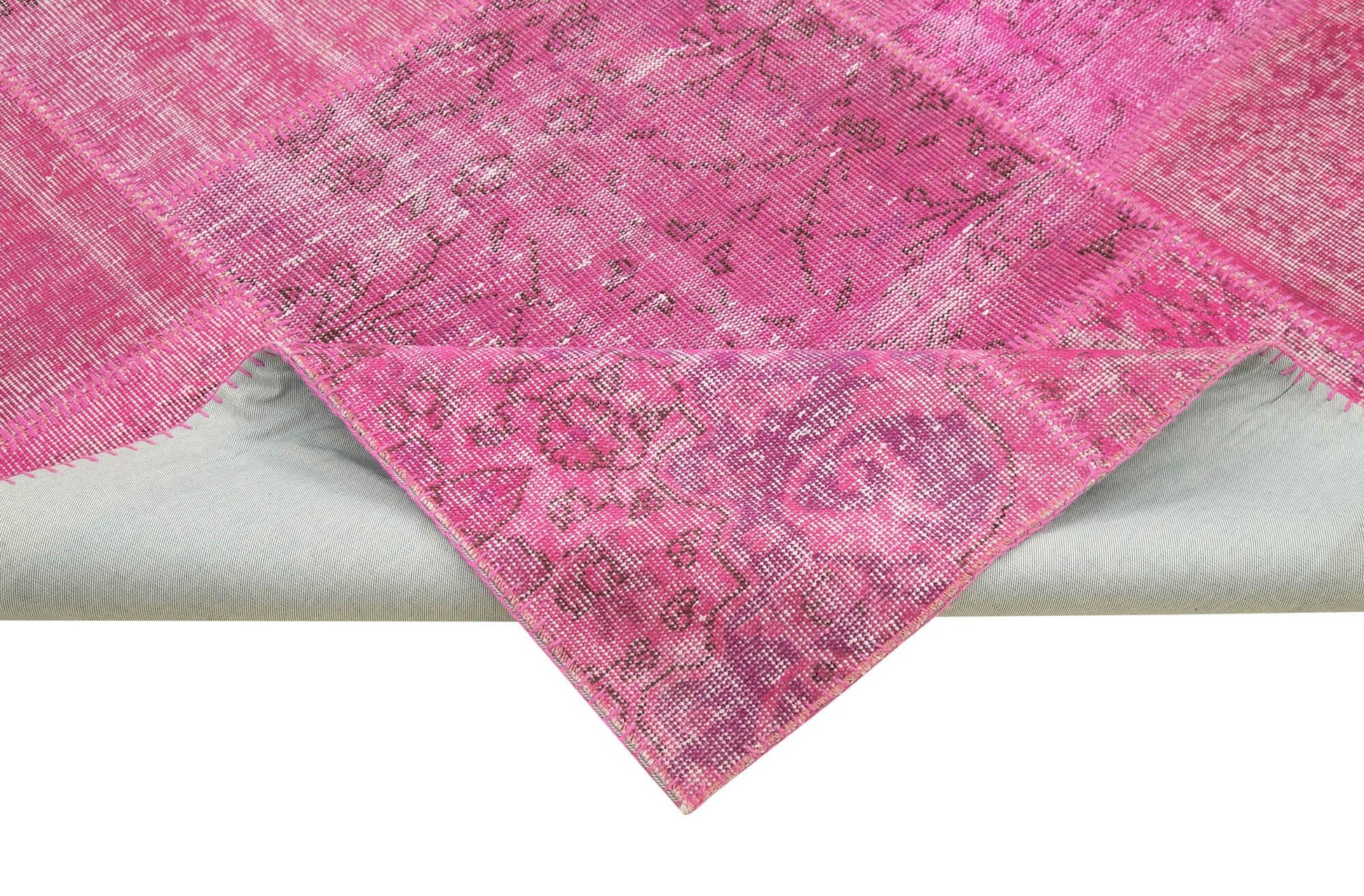 Kırk Yama Pembe Patchwork Pamuk Yün El Dokuma Halısı 250x350 Agacan