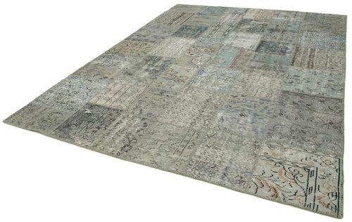 Kırk Yama Gri Patchwork Pamuk Yün El Dokuma Halısı 252x351 Agacan