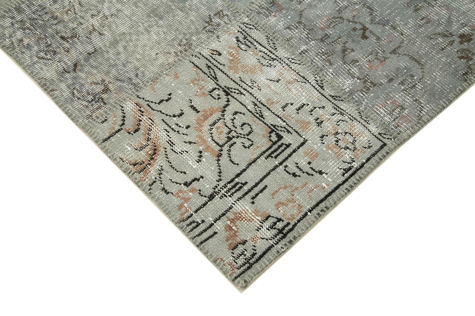 Kırk Yama Gri Patchwork Pamuk Yün El Dokuma Halısı 252x351 Agacan