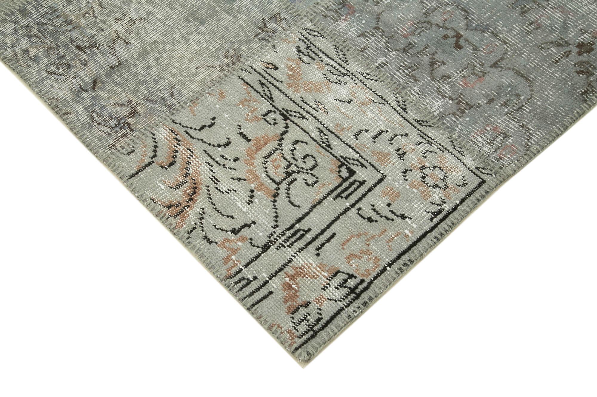 Kırk Yama Gri Patchwork Pamuk Yün El Dokuma Halısı 252x351 Agacan