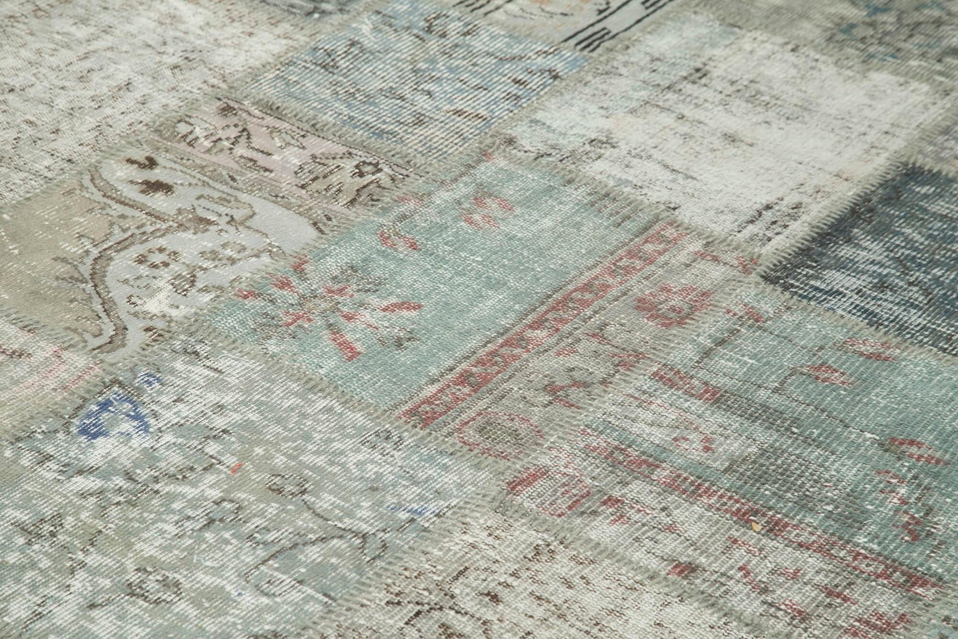Kırk Yama Gri Patchwork Pamuk Yün El Dokuma Halısı 252x351 Agacan