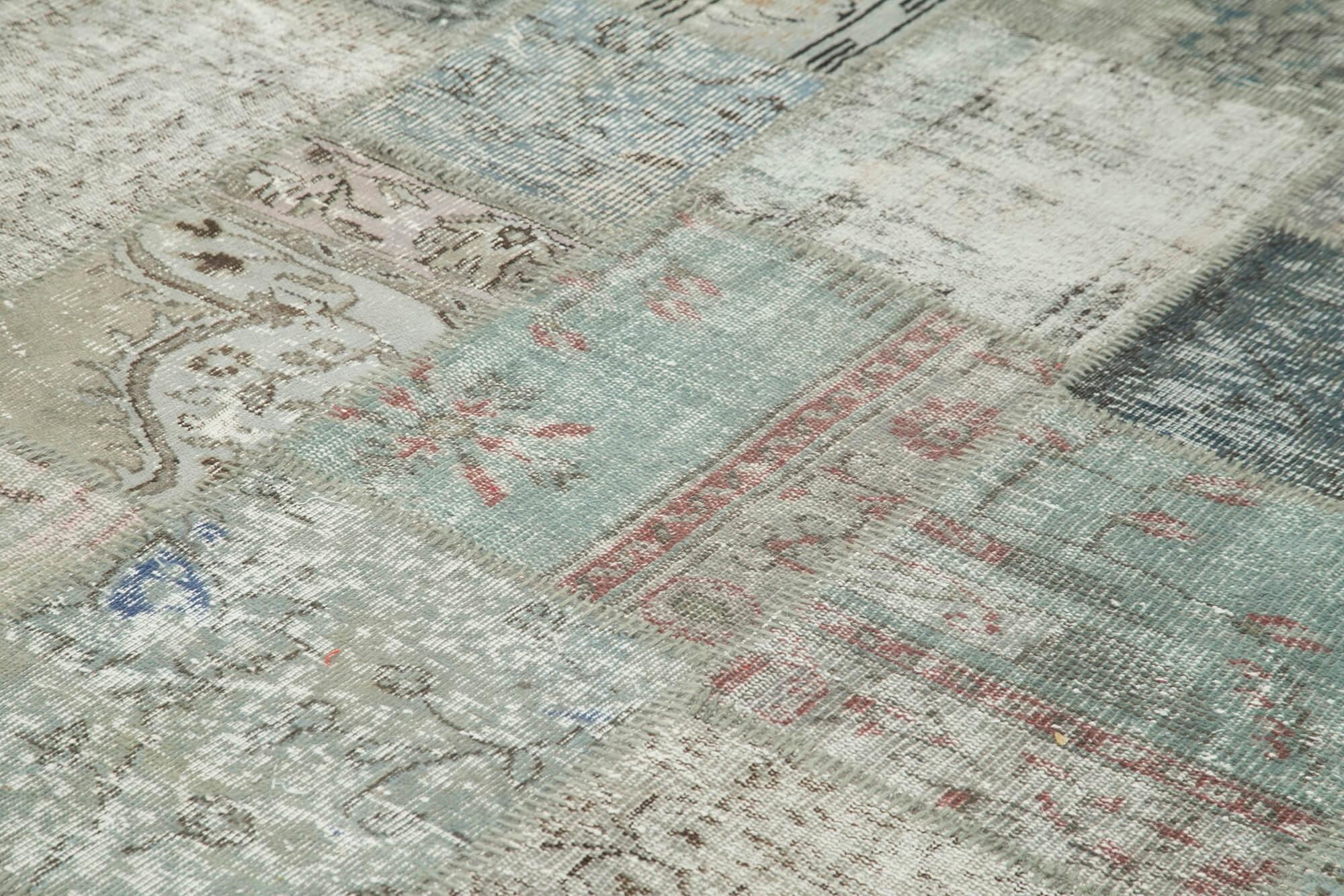 Kırk Yama Gri Patchwork Pamuk Yün El Dokuma Halısı 252x351 Agacan