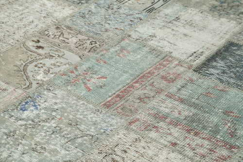 Kırk Yama Gri Patchwork Pamuk Yün El Dokuma Halısı 252x351 Agacan