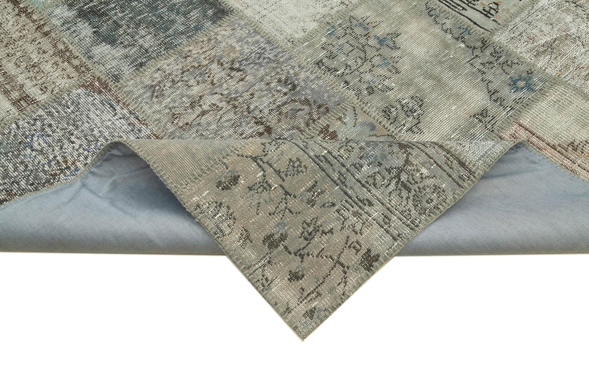 Kırk Yama Gri Patchwork Pamuk Yün El Dokuma Halısı 252x351 Agacan