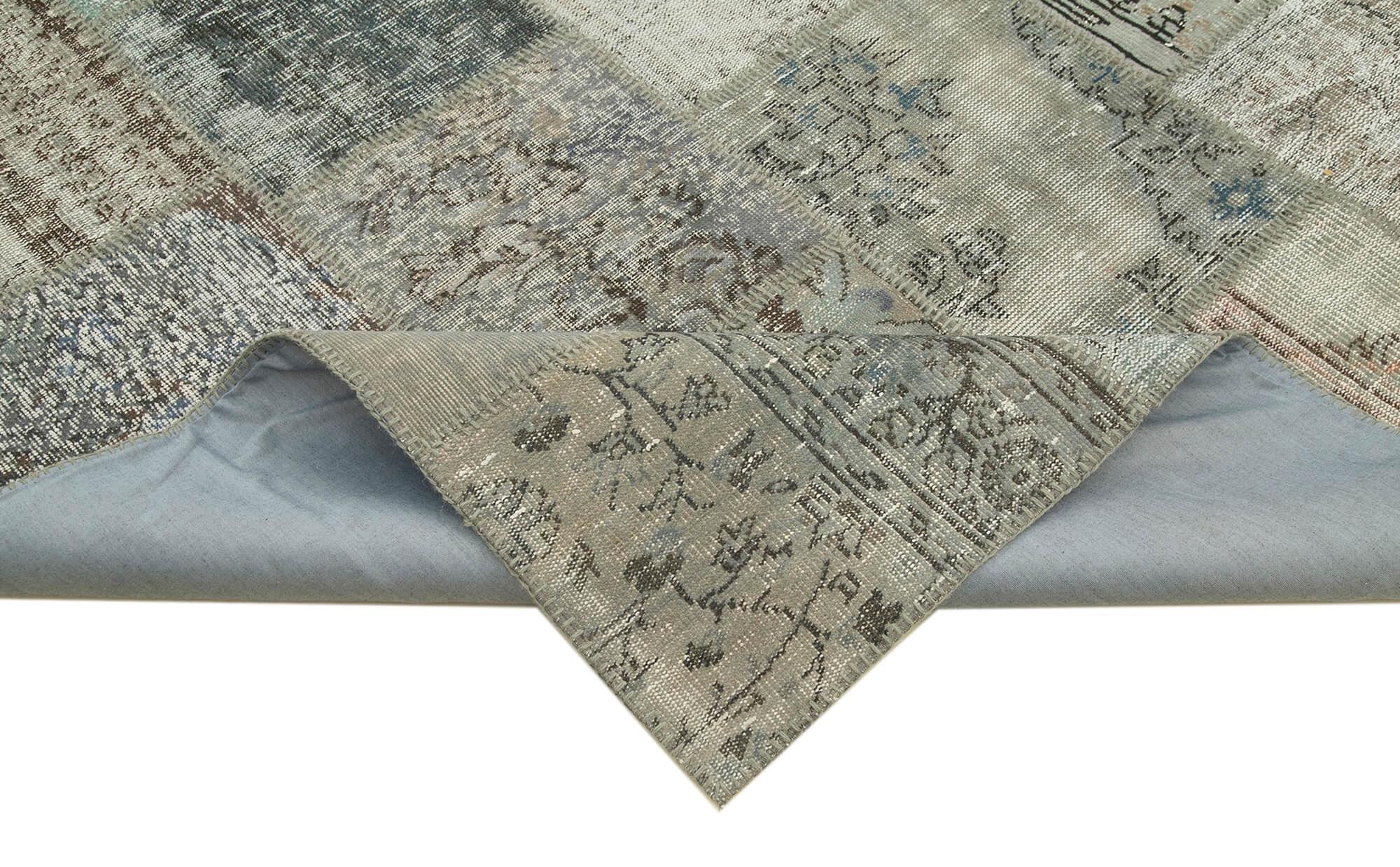Kırk Yama Gri Patchwork Pamuk Yün El Dokuma Halısı 252x351 Agacan