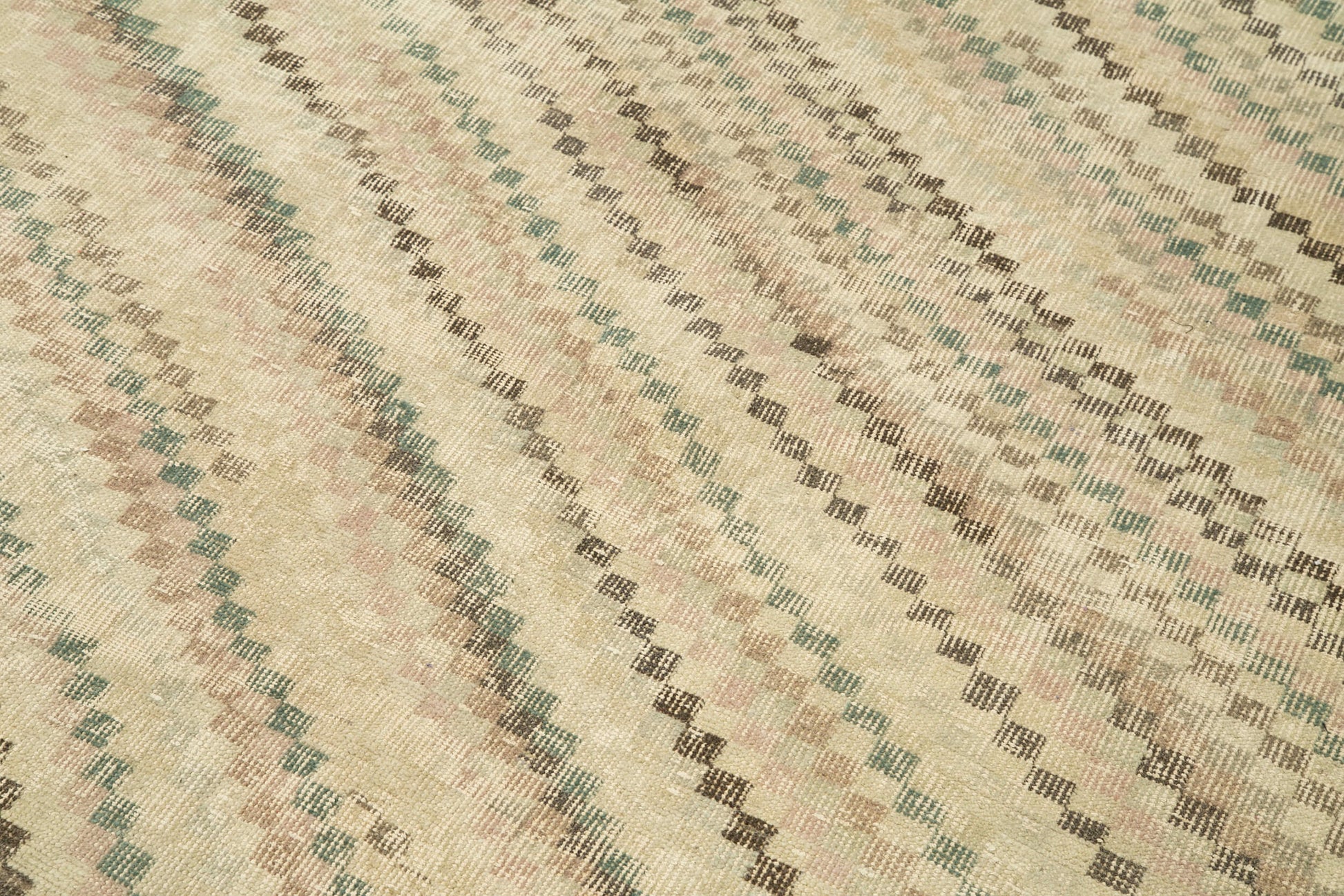Checkered Kilim Bej Damalı Pamuk Yün El Dokuma Halısı 173x274 Agacan