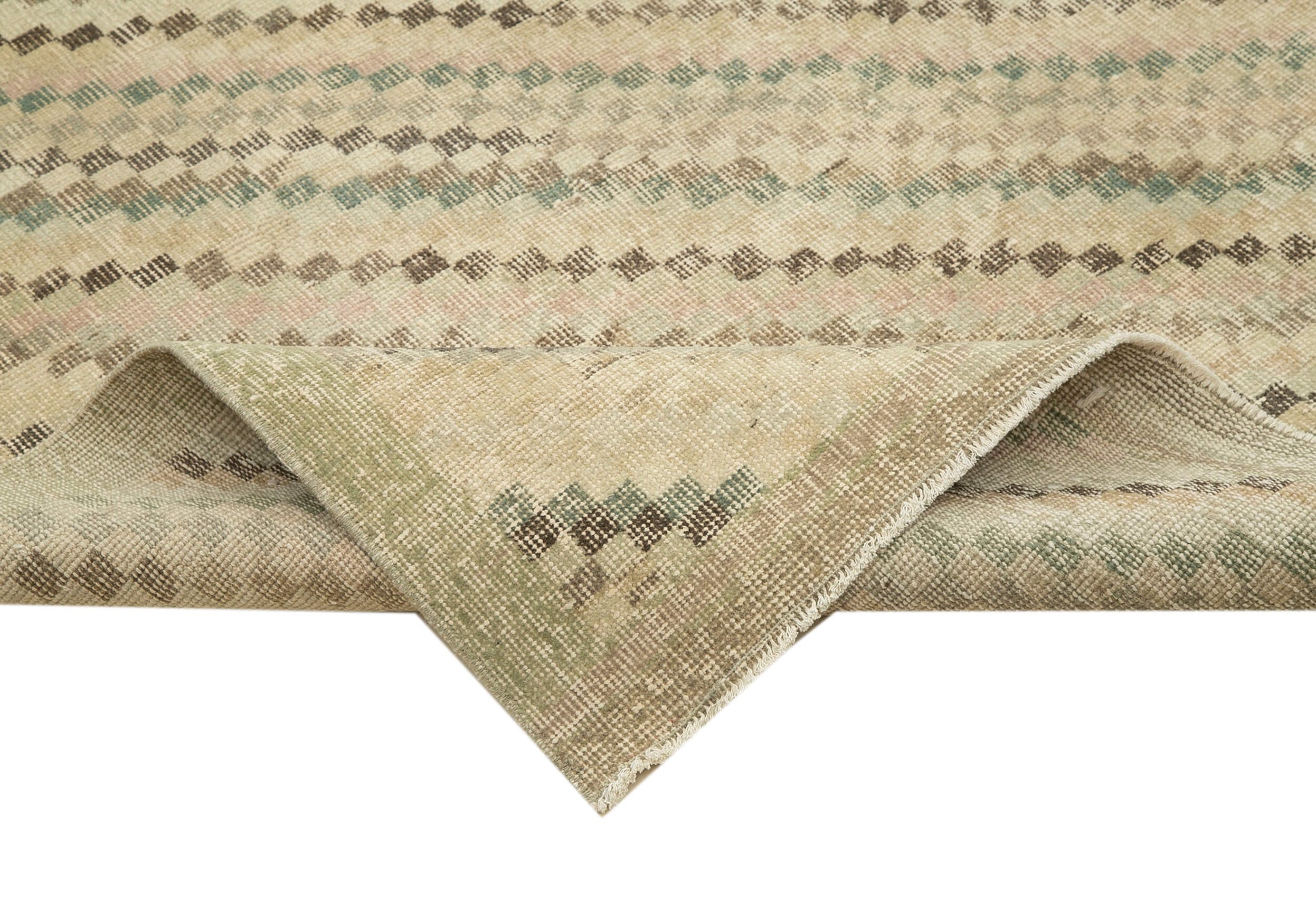 Checkered Kilim Bej Damalı Pamuk Yün El Dokuma Halısı 173x274 Agacan