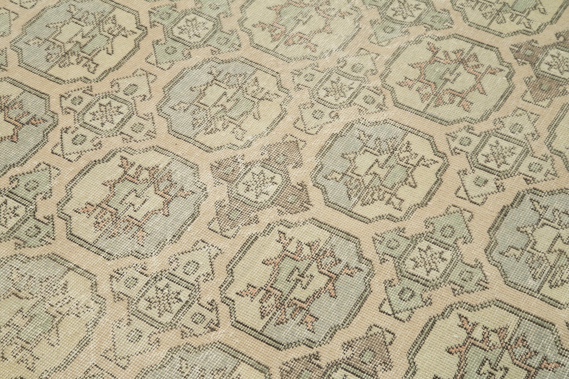 Checkered Kilim Bej Damalı Pamuk Yün El Dokuma Halısı 145x316 Agacan