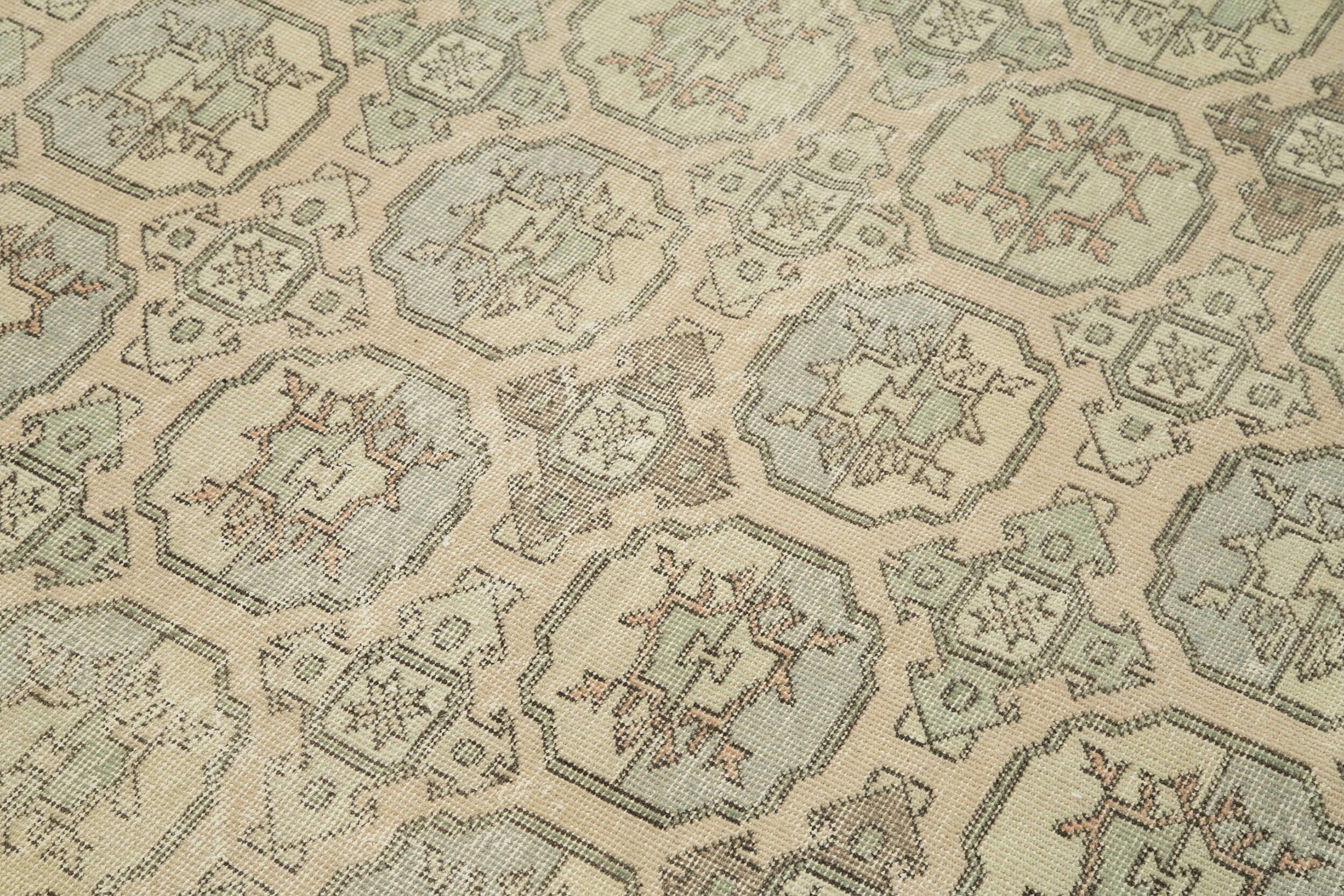 Checkered Kilim Bej Damalı Pamuk Yün El Dokuma Halısı 145x316 Agacan