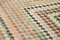 Checkered Runner Bej Geometrik Pamuk Yün El Dokuma Halısı 143x344 Agacan